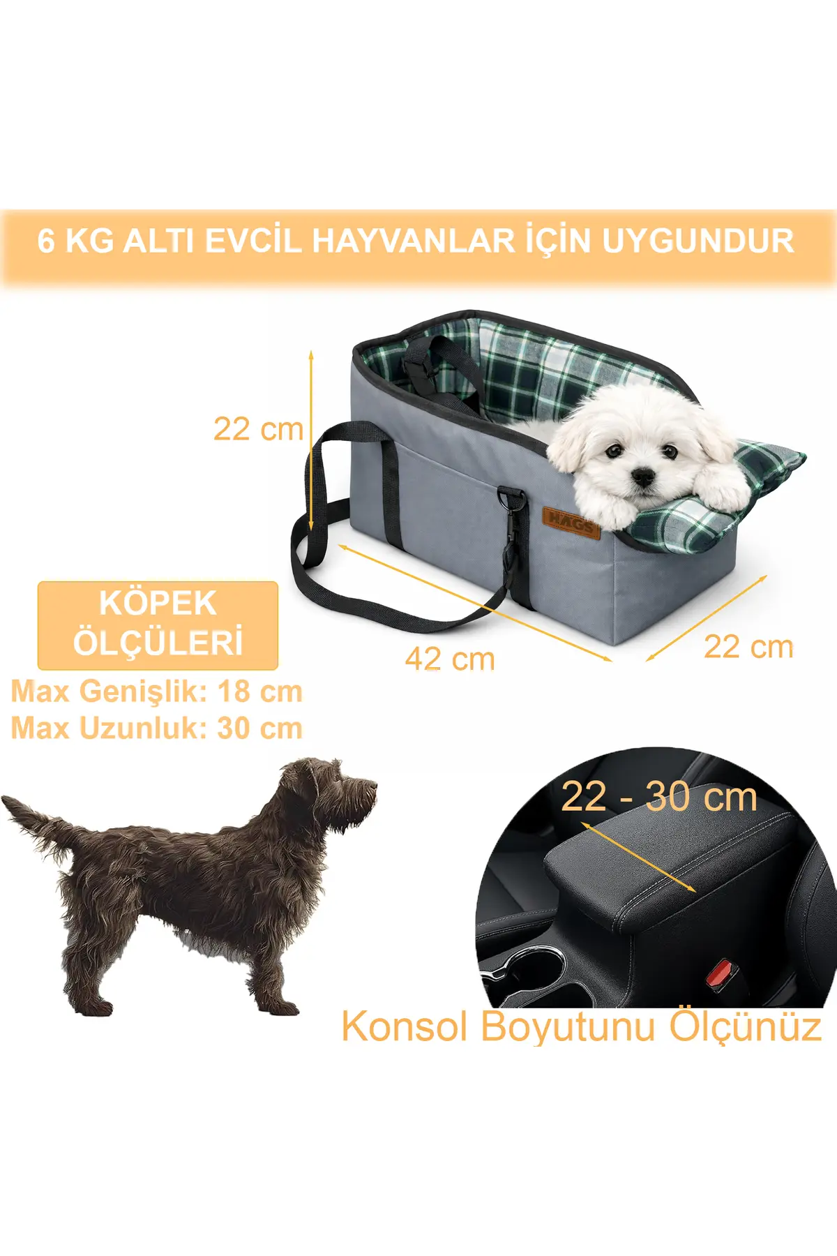 HAEGS Araç Konsol Üstü Köpek Koltuğu - Köpek Taşıma Çantası, Küçük Köpek Yatağı Gri - Kırmızı