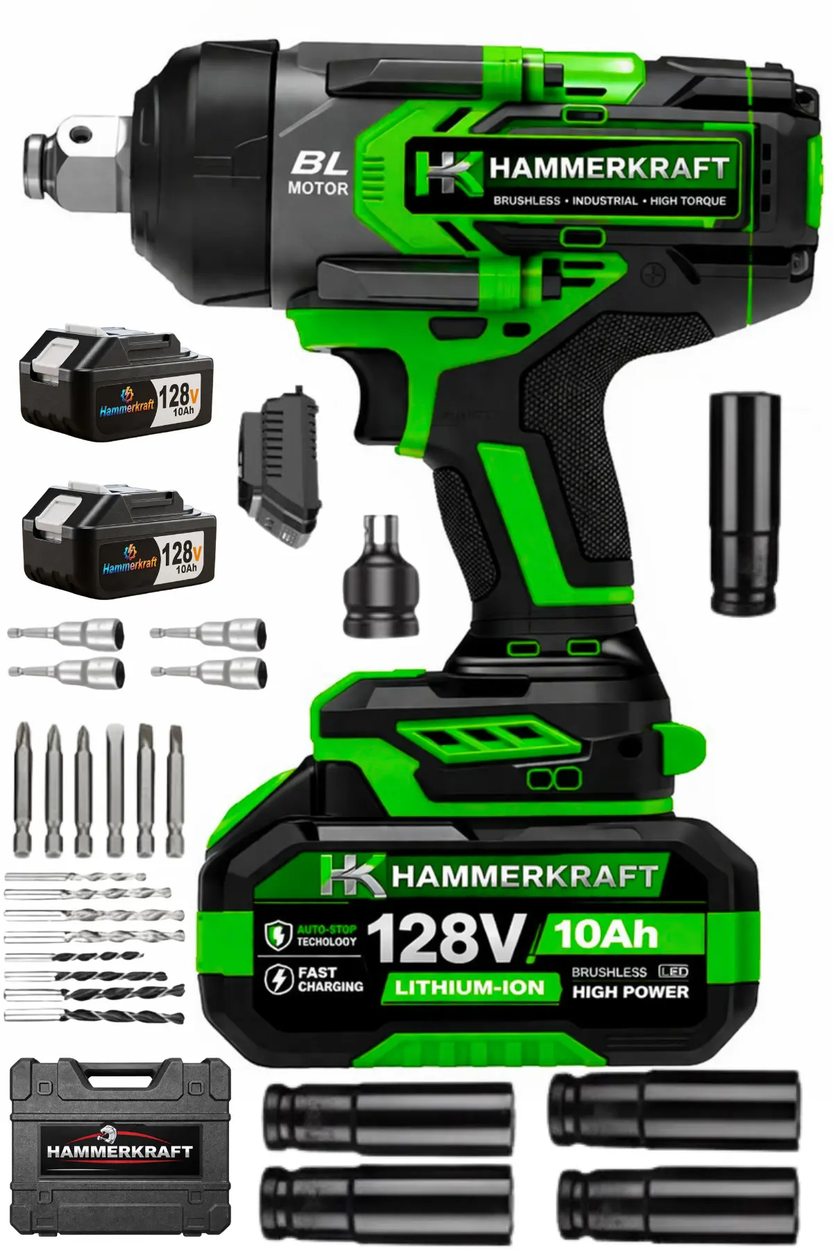 HAMMERKRAFT Kömürsüz Motor Çelik Şanzuman Devir Ayarlı 1600Nm Torklu Somun Bijon Lastik Sökme Takma Makinesi Matkap