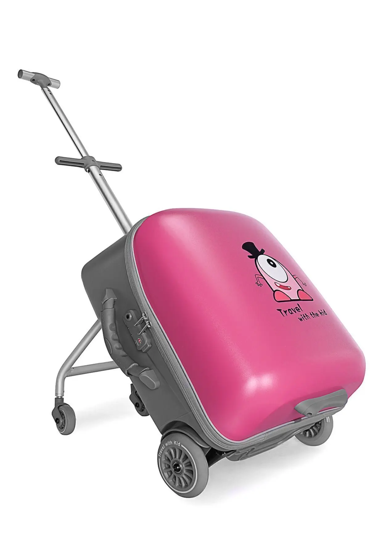Heybee Luggages Çocuk Valizi Sevimli Canavar Oturulabilir Pembe Seyahat Bavulu(Kilit Tutma Aparatı Dahil Değildir)