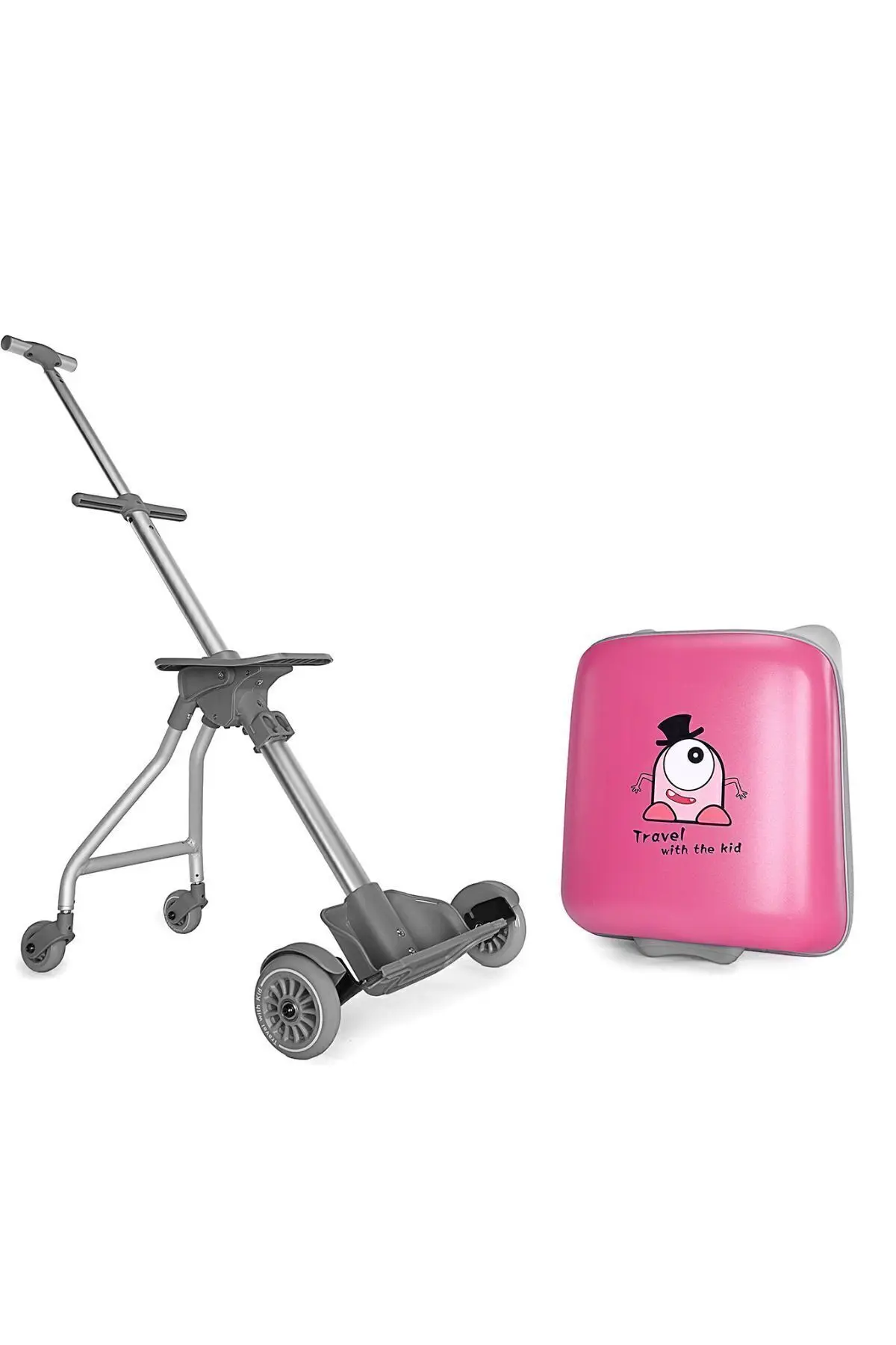Heybee Luggages Çocuk Valizi Sevimli Canavar Oturulabilir Pembe Seyahat Bavulu(Kilit Tutma Aparatı Dahil Değildir)