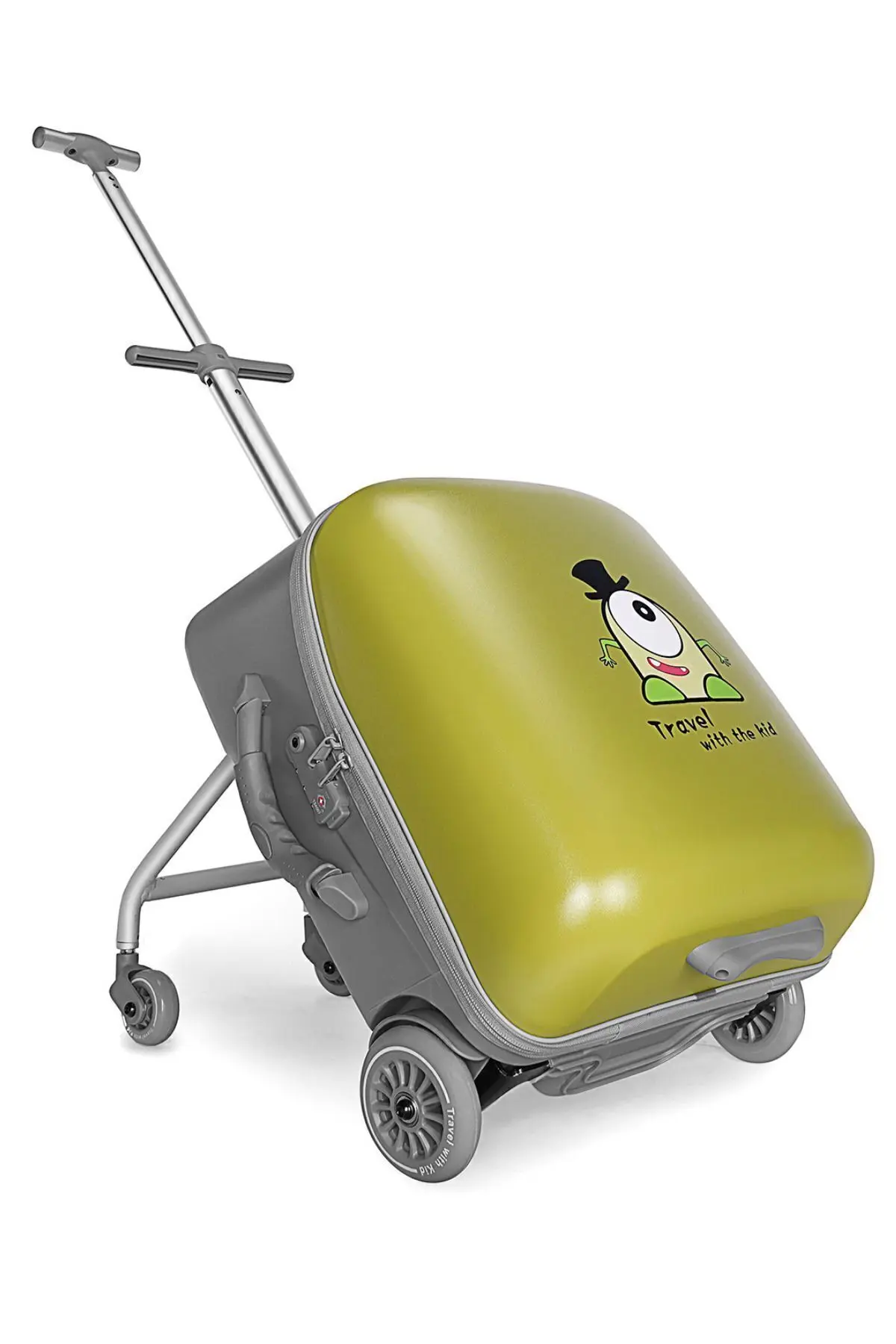 Heybee Luggages Çocuk Valizi Sevimli Canavar Oturulabilir Yeşil Seyahat Bavulu(Kilit Tutma Aparatı Dahil Değildir)