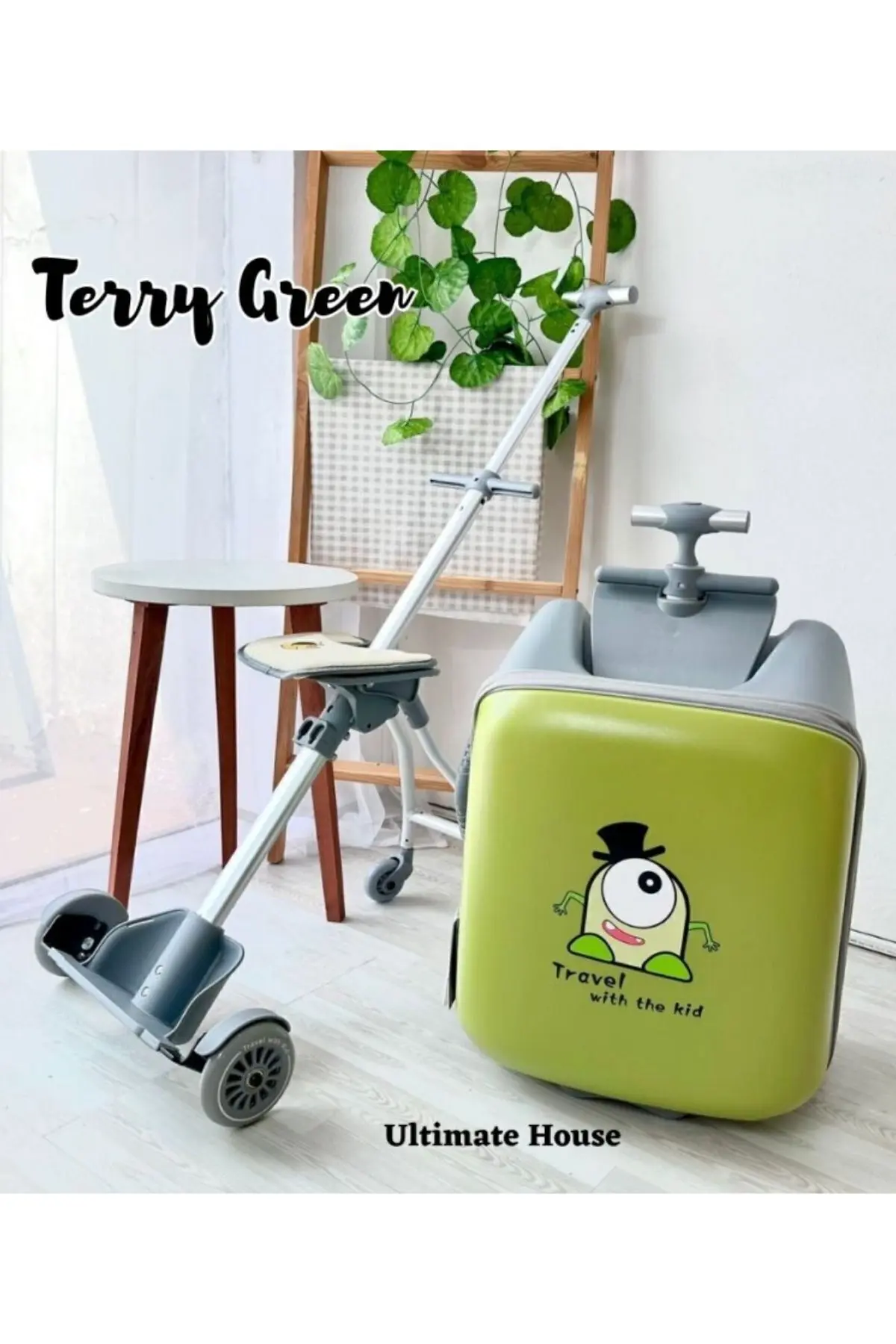 Heybee Luggages Çocuk Valizi Sevimli Canavar Oturulabilir Yeşil Seyahat Bavulu(Kilit Tutma Aparatı Dahil Değildir)