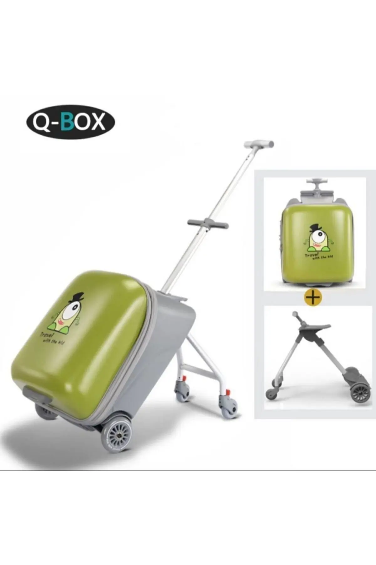 Heybee Luggages Çocuk Valizi Sevimli Canavar Oturulabilir Yeşil Seyahat Bavulu(Kilit Tutma Aparatı Dahil Değildir)