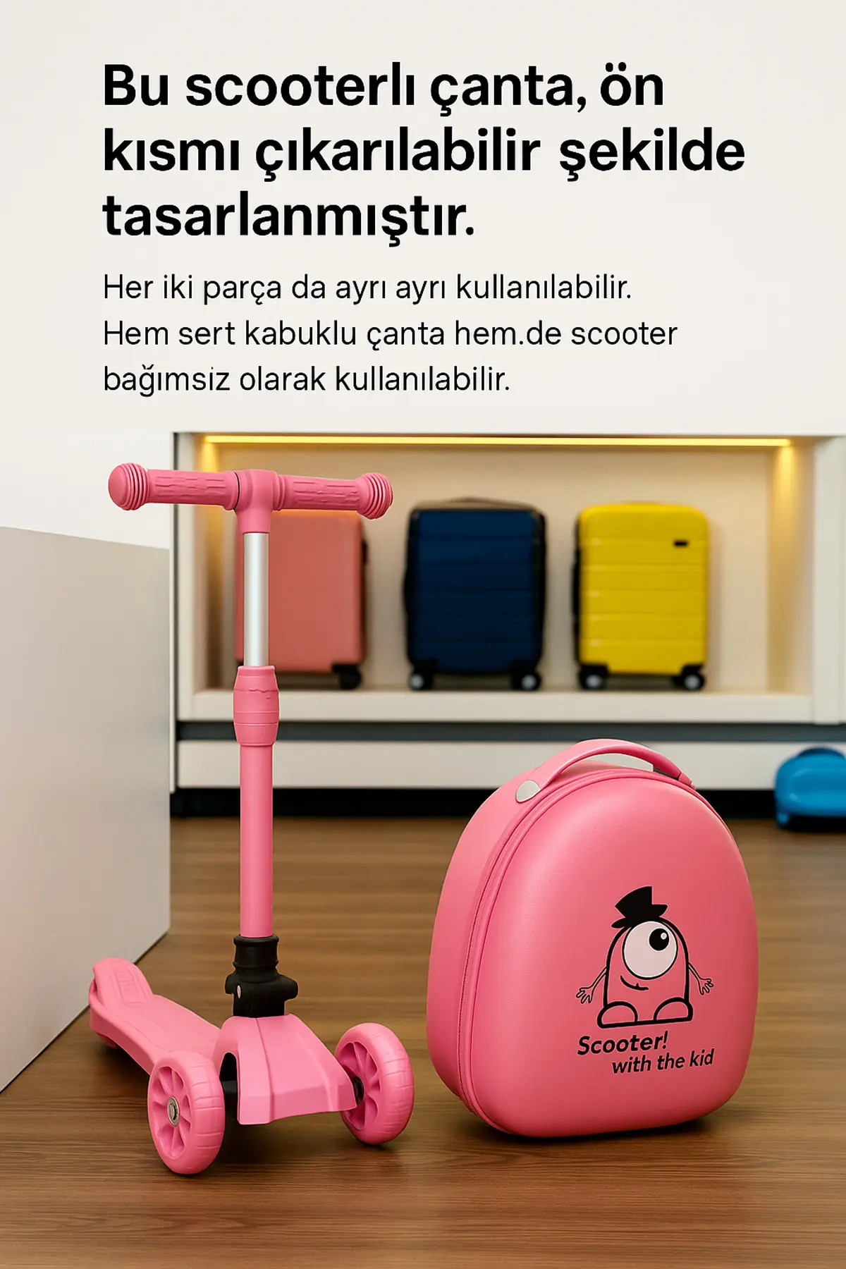 Heybee Luggages VALİZ - SCOOTER VALİZ - WEXTA HEYBEE SERİSİ ÇIKARILABİLİR SIRT ÇANTALI PEMBE SCOOTER