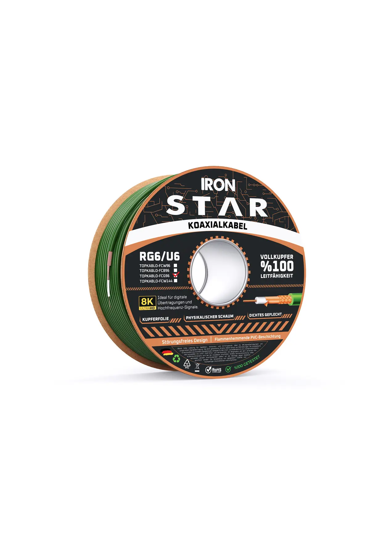 IRONSTAR 96 TEL FULL BAKIR ANTEN KABLOSU 100 METRE YEŞİL