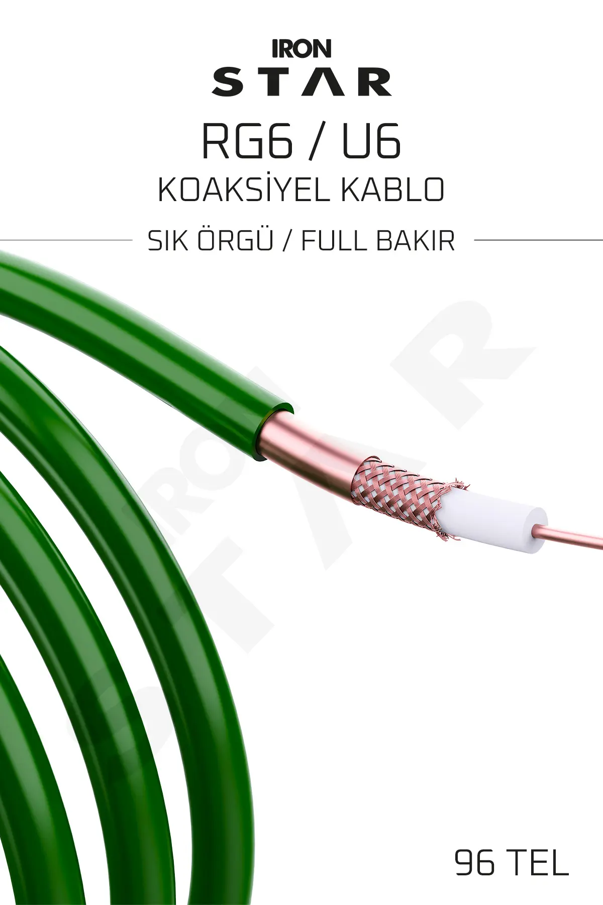 IRONSTAR 96 TEL FULL BAKIR ANTEN KABLOSU 100 METRE YEŞİL
