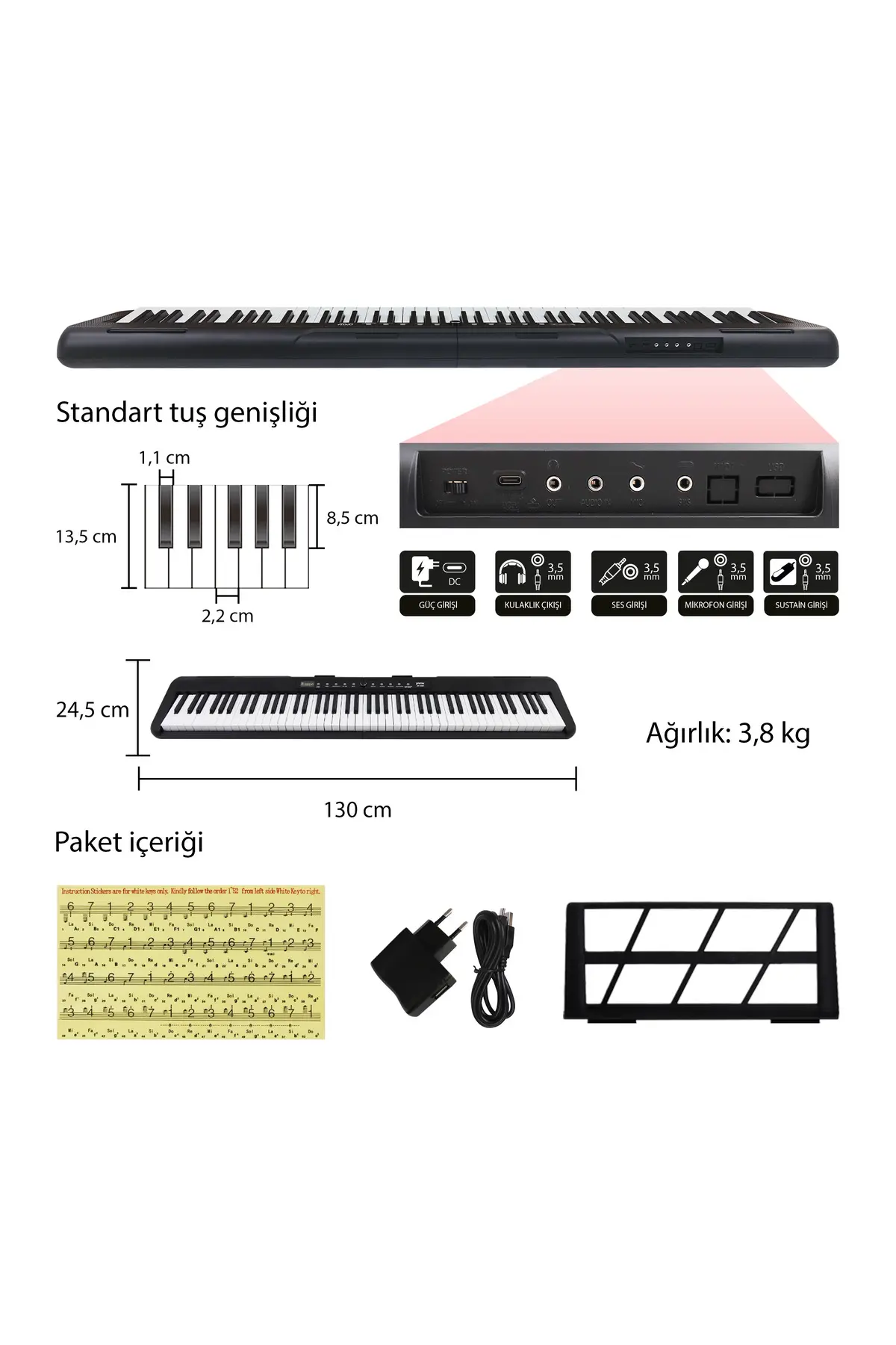 JWIN JDP-3088 Tuş Hassasiyetli 88 Tuşlu Dijital Piyano - Siyah