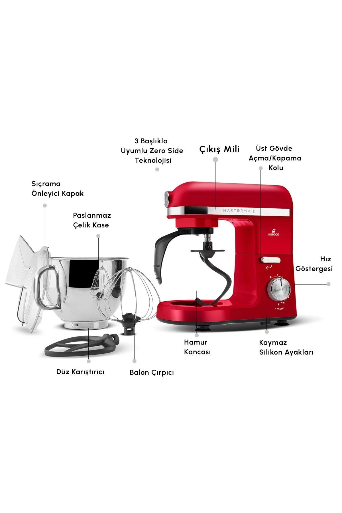 Karaca Mastermaid Chef Pro Çift Kollu Stand Mikser Imperial Red 1750 W