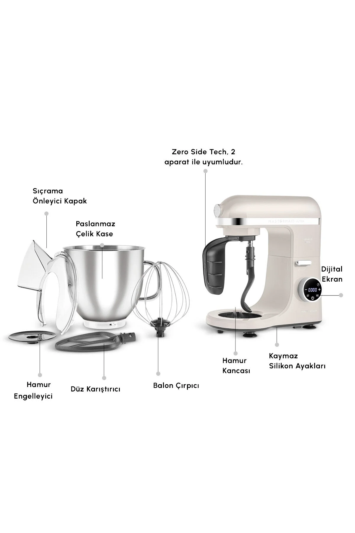 Karaca Mastermaid Chef Ultra D2000W Dijital Ekranlı Hamur Yoğurma Makinesi Starlight 7L