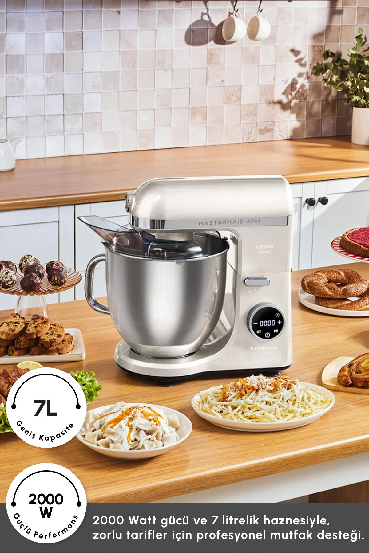 Karaca Mastermaid Chef Ultra D2000W Dijital Ekranlı Hamur Yoğurma Makinesi Starlight 7L