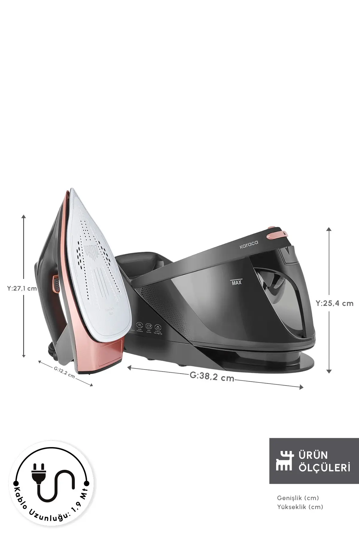 Karaca Vantuz Steammaster Buhar Kazanlı Ütü Black Rose 3000 W