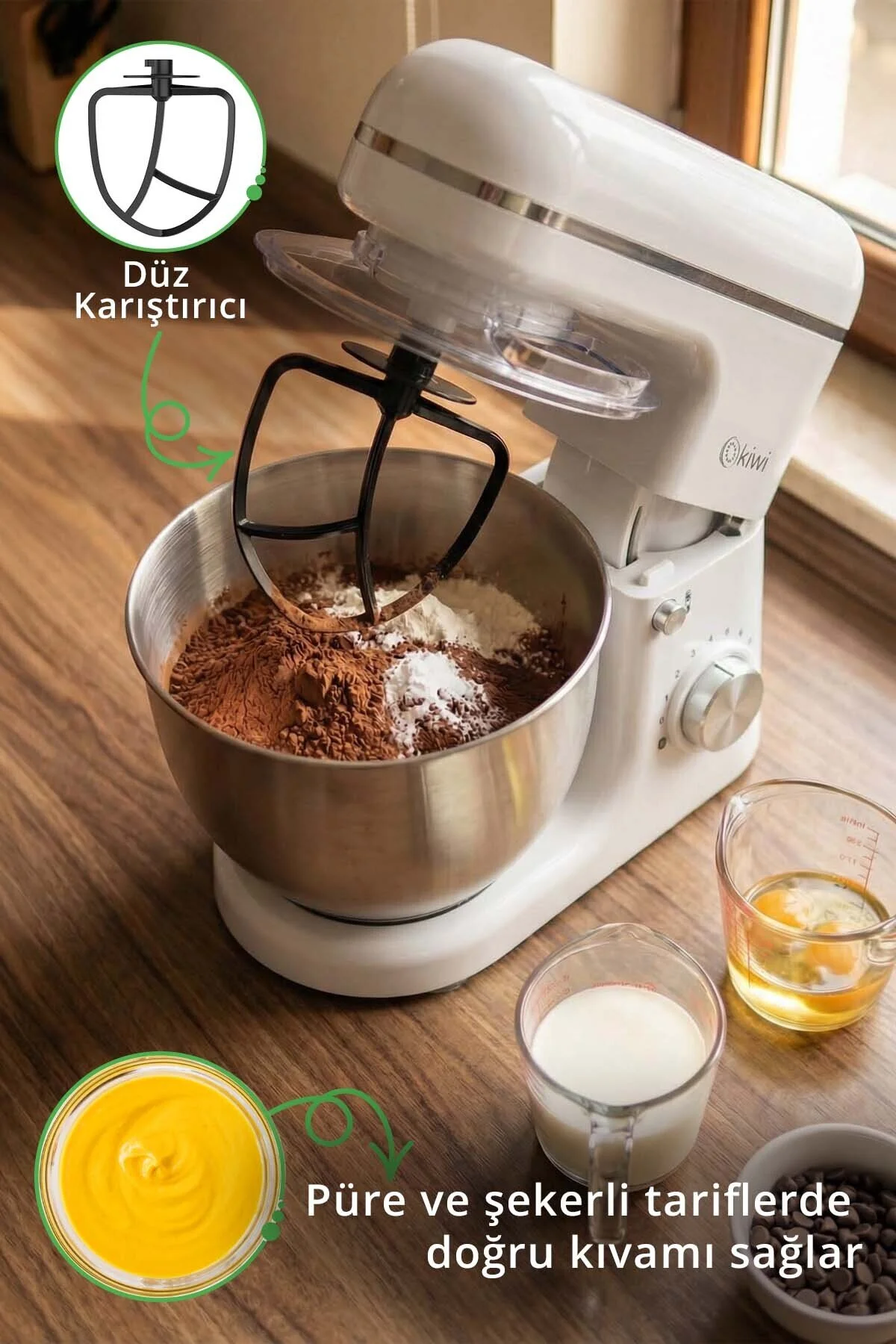 Kiwi Kmx-3638 Hamur Yoğurma & Stand Mikser 5,3 Lt 1300w 8 Hız Kademeli Mutfak Şefi Beyaz