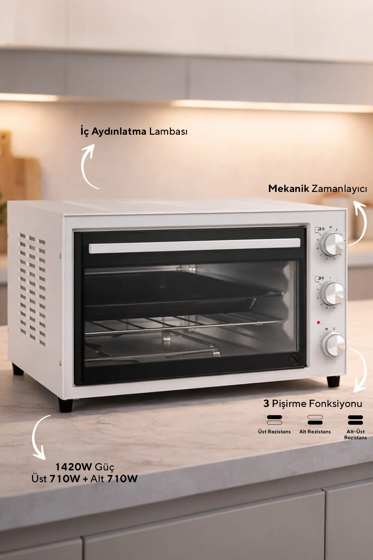 KUMTEL 32 Litre Flash Beyaz Mini Fırın KF-5320