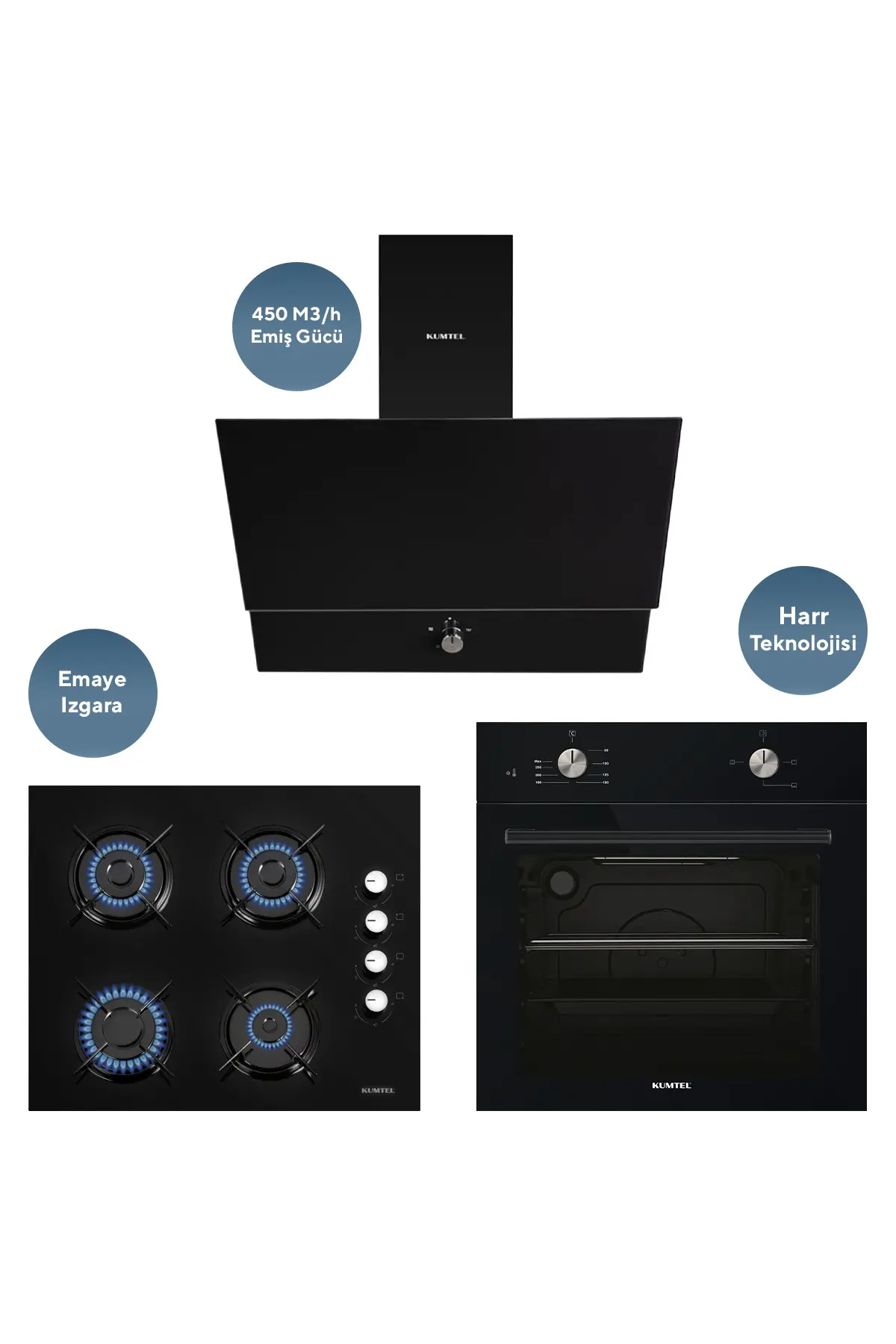 KUMTEL HOME SİYAH CAM ANKASTRE SET