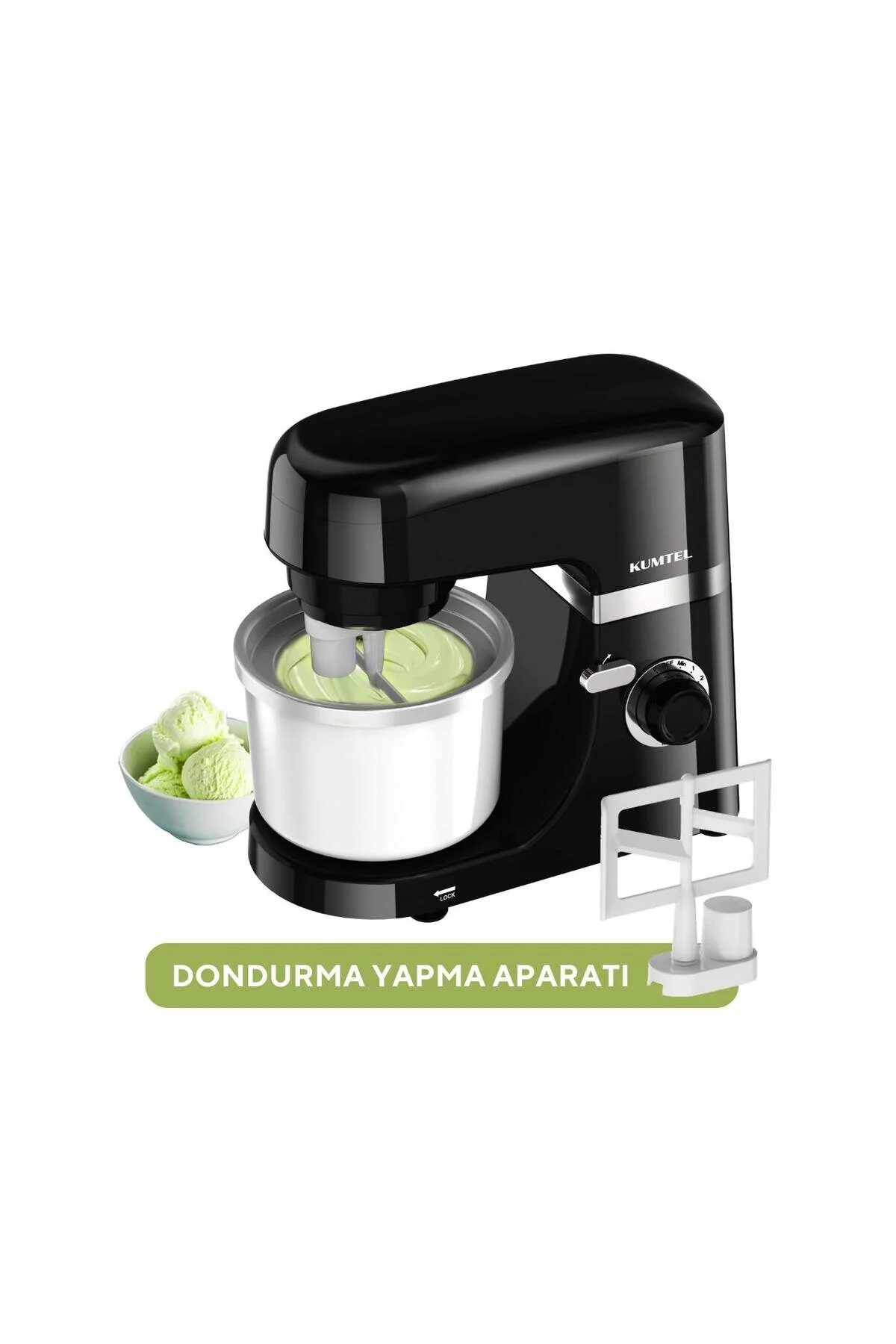 KUMTEL Siyah Hamur Yoğurma 1800Watt 4.5Lt Dondurma Yapma Aprt. SM-02