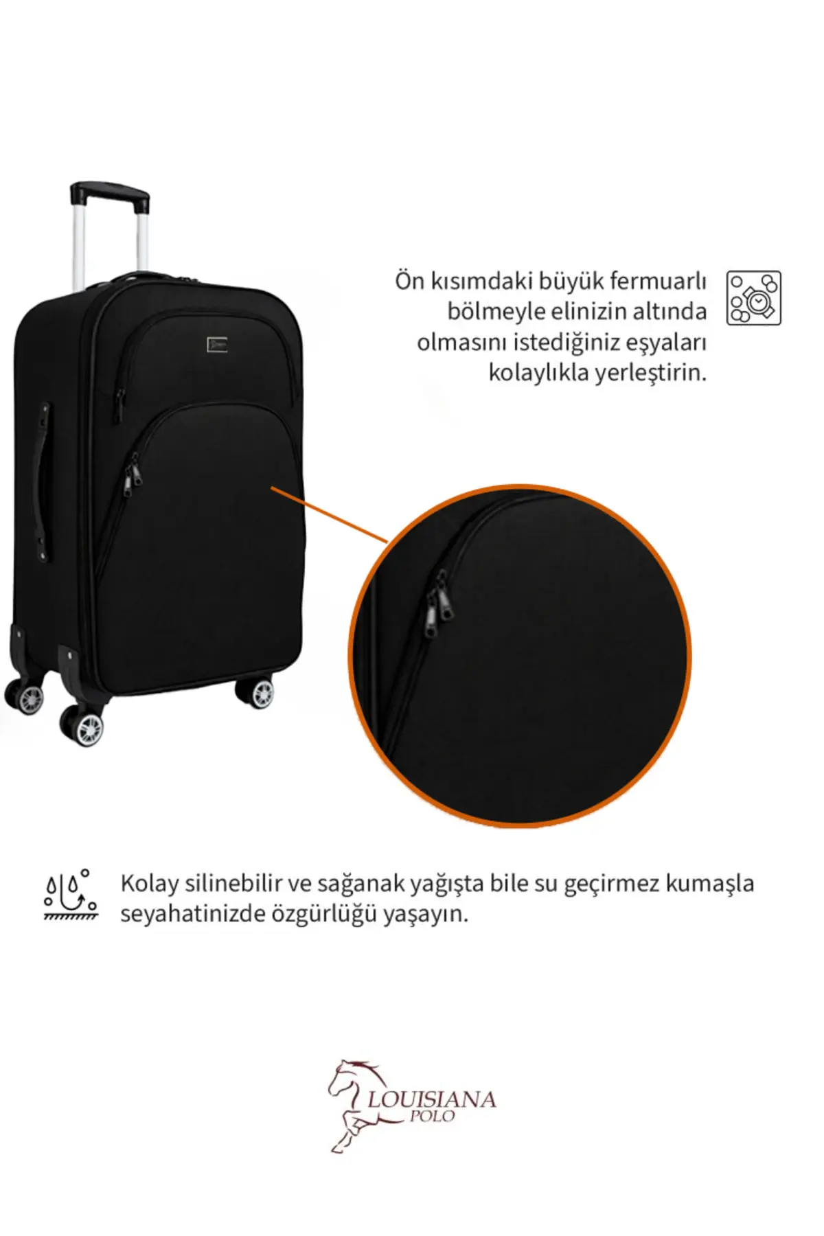 louisiana polo Büyük Boy 4 Teker Kumaş Valiz Siyah 1081