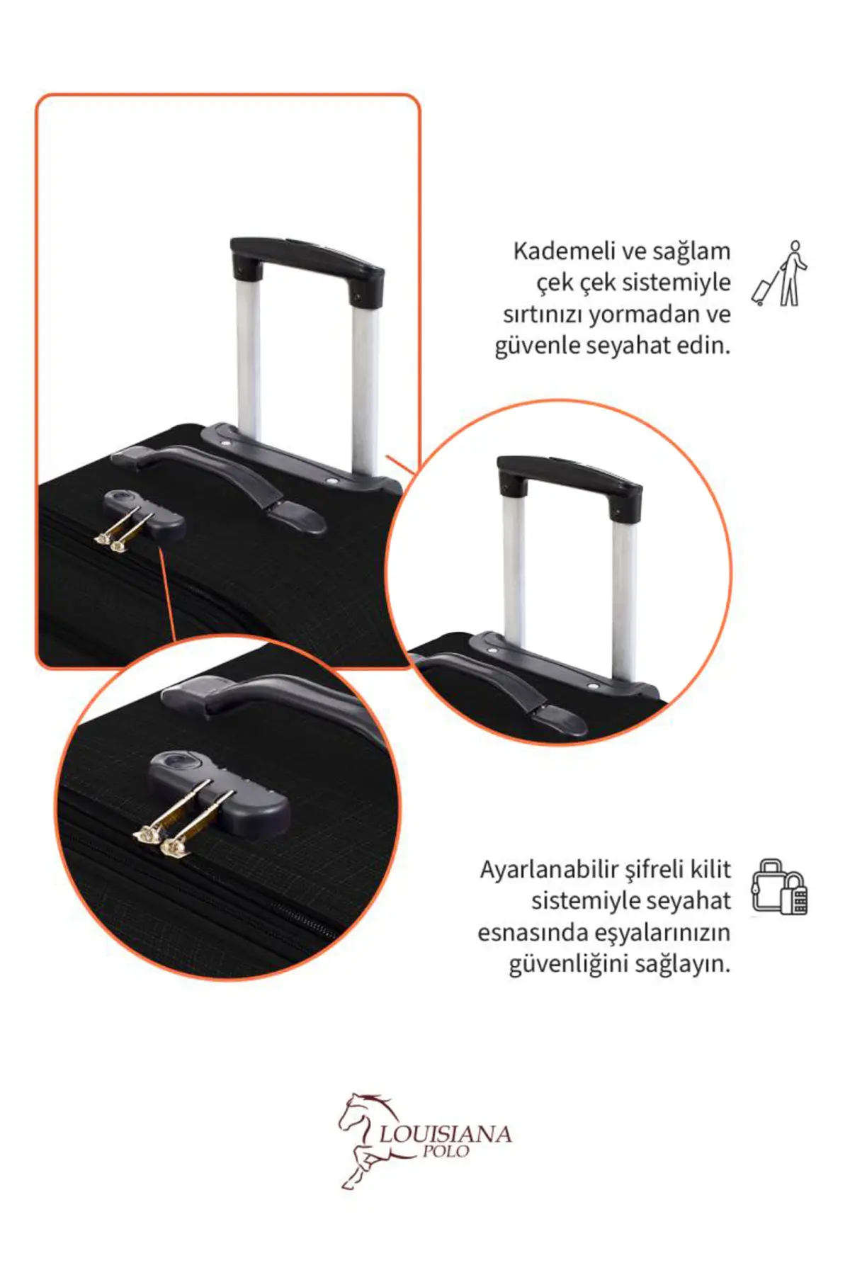 louisiana polo Büyük Boy 4 Teker Kumaş Valiz Siyah 1081