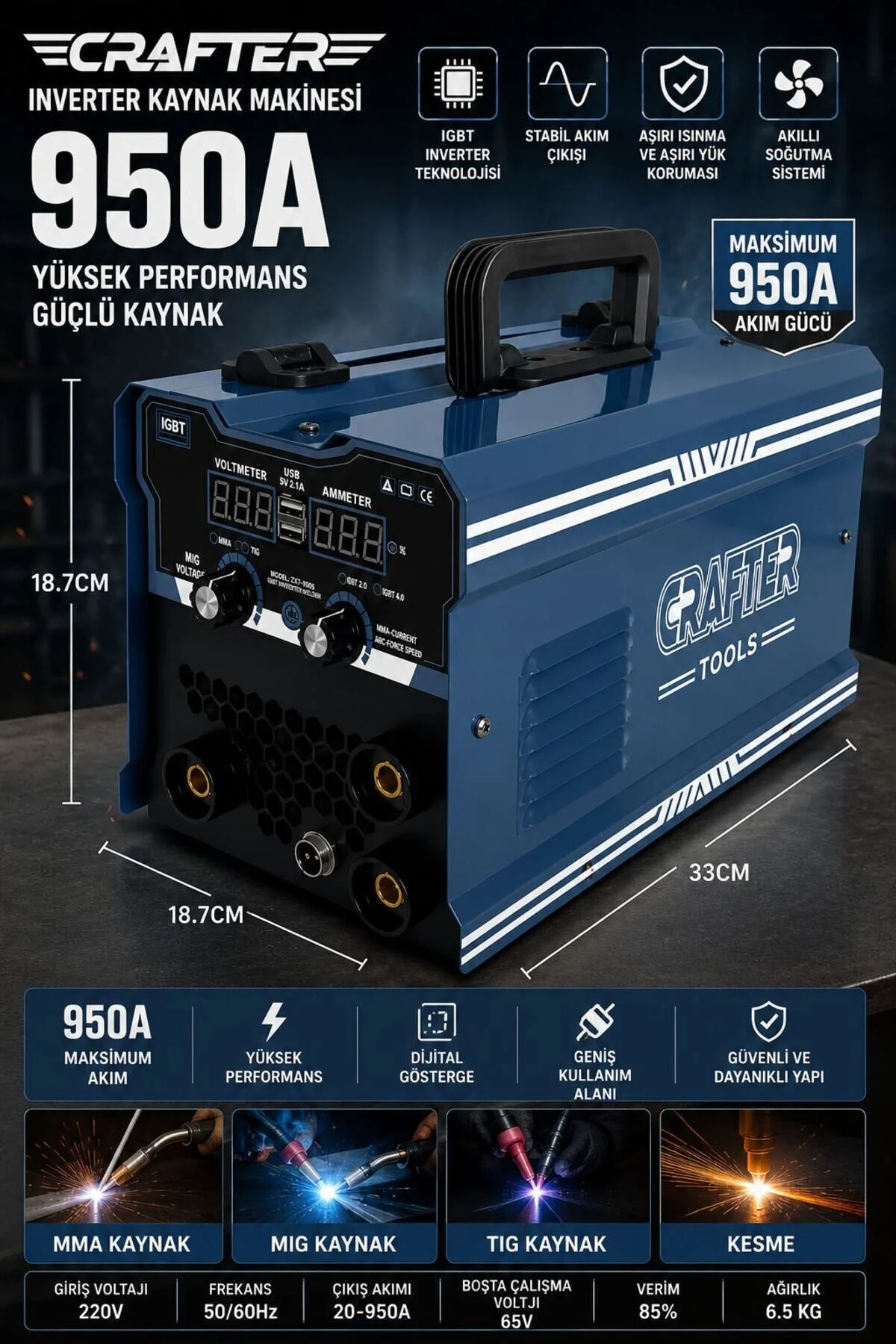 LUNAX Germany 950 Amper Invertör Ve Gazsız Gazaltı Kaynak Makinesi M950