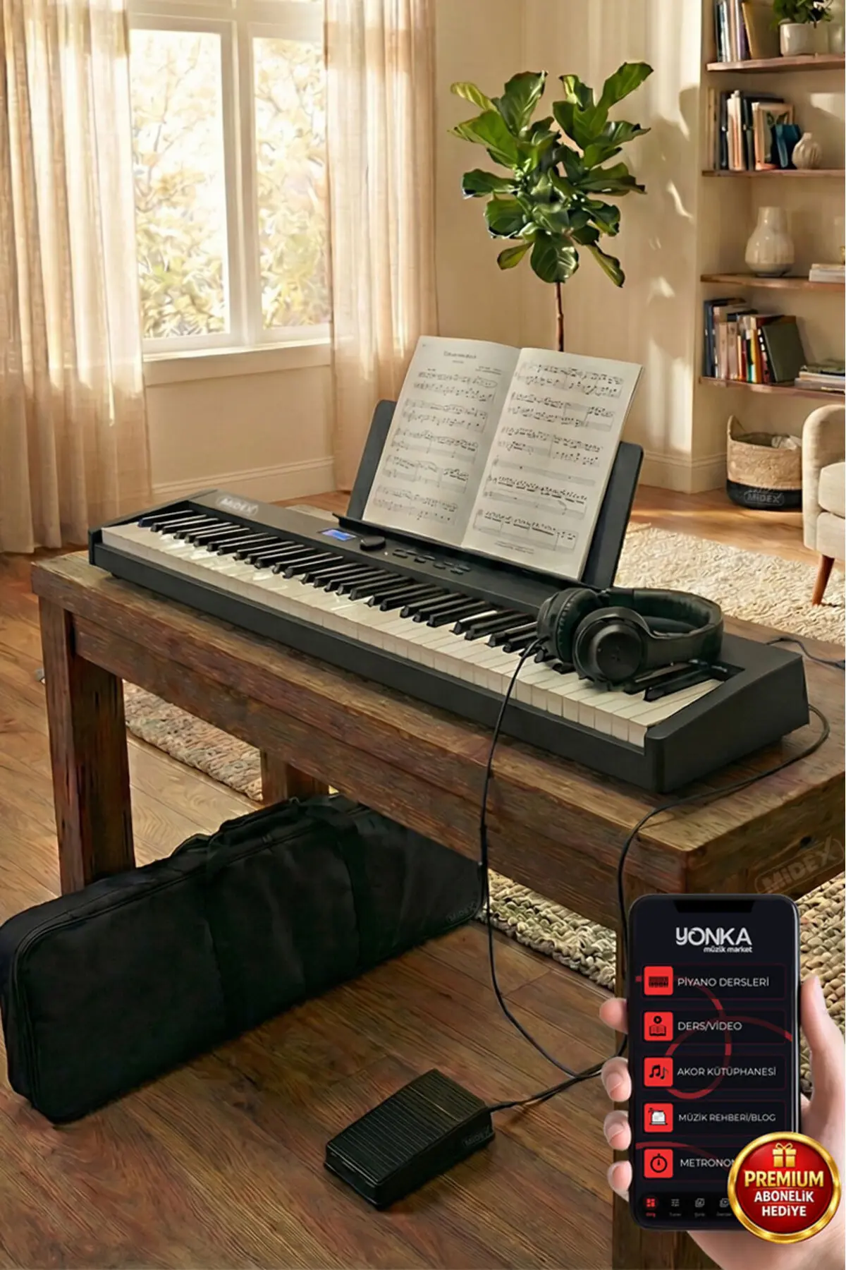 Midex Plx-100bk Taşınabilir Dijital Piyano Tuş Hassasiyetli 88 Tuş Bluetooth Şarjlı Full Set