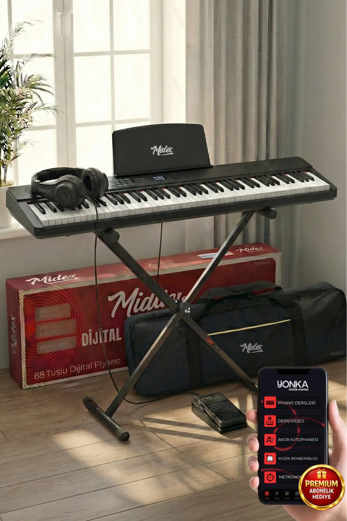Midex Plx-80bkst Taşınabilir Katlanır Dijital Piyano Tuş Hassasiyetli 88 Tuş Bt Stand Sustain