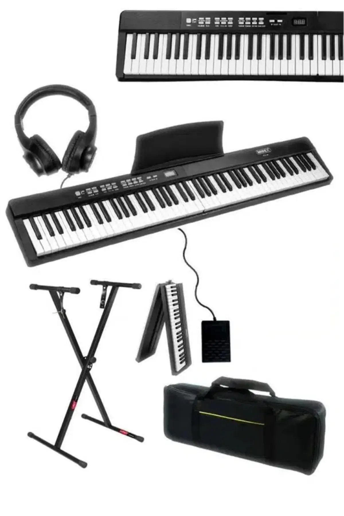 Midex Plx-80bkst Taşınabilir Katlanır Dijital Piyano Tuş Hassasiyetli 88 Tuş Bt Stand Sustain