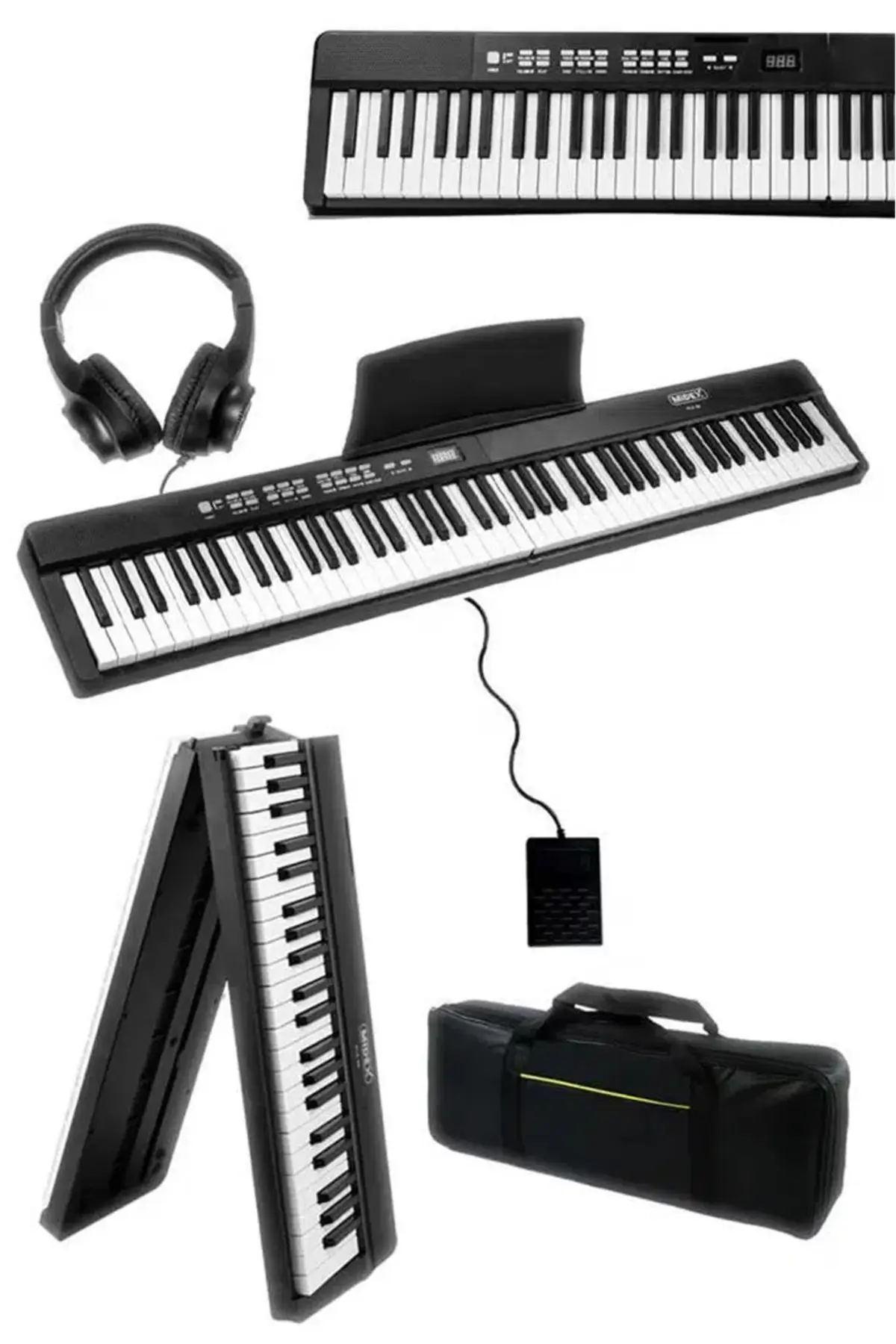 Midex Plx-80bkst Taşınabilir Katlanır Dijital Piyano Tuş Hassasiyetli 88 Tuş Bt Stand Sustain