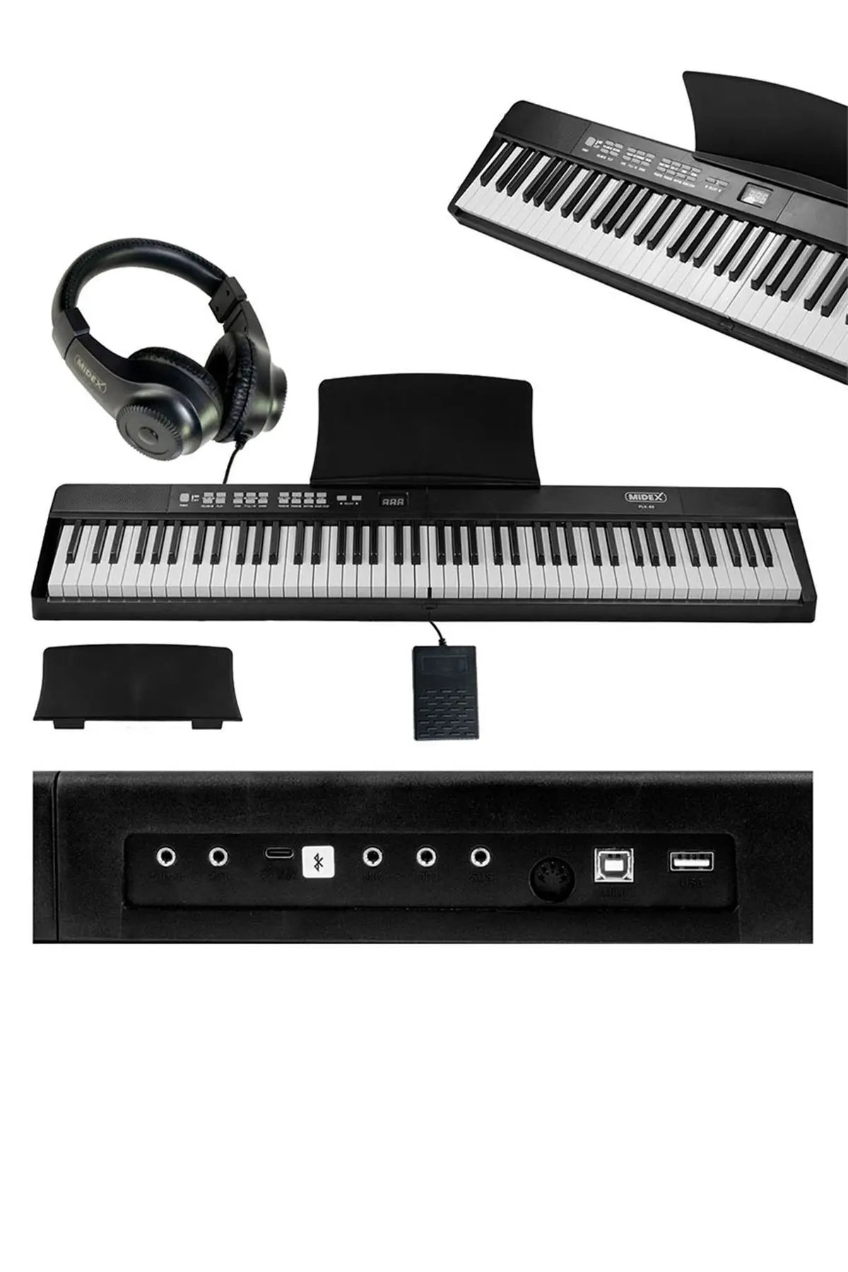 Midex Plx-80bkst Taşınabilir Katlanır Dijital Piyano Tuş Hassasiyetli 88 Tuş Bt Stand Sustain