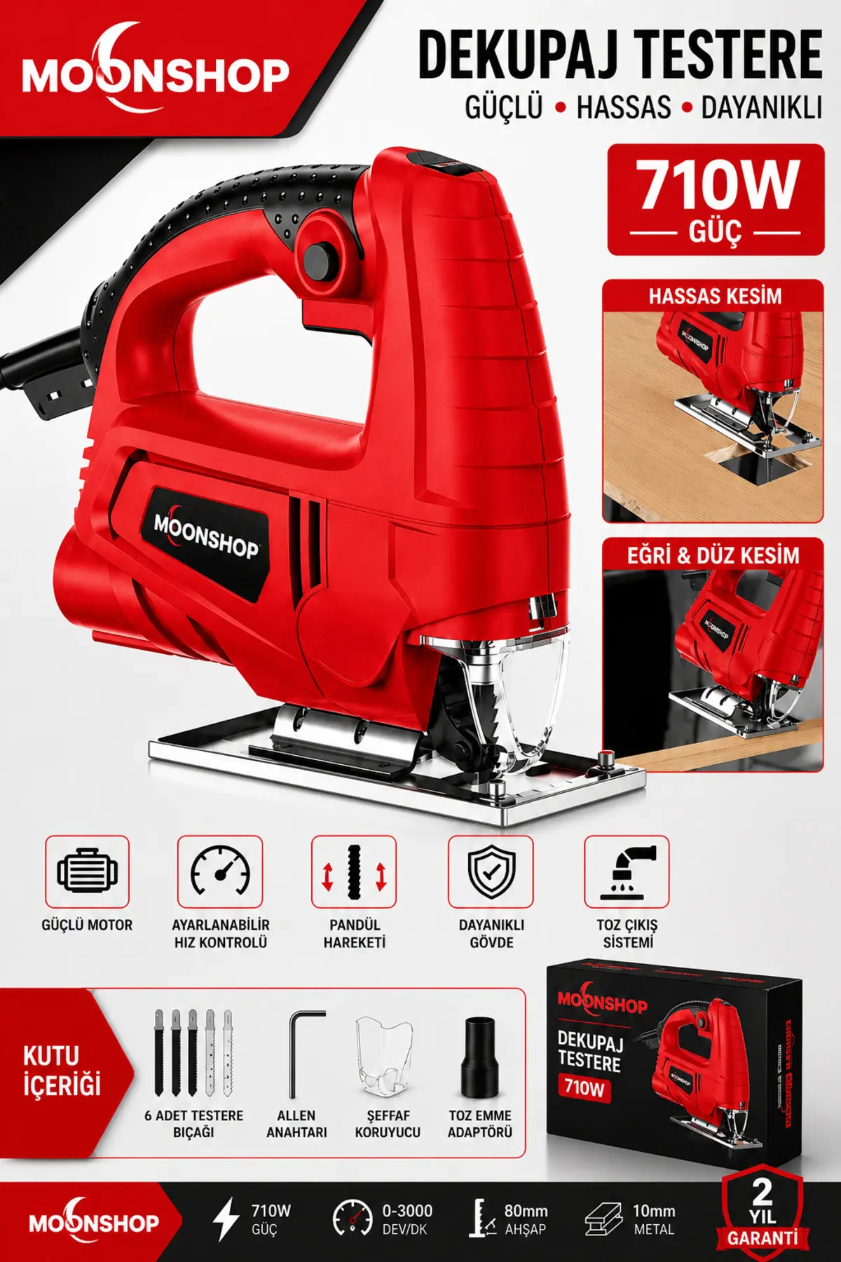 MOONSHOP Alman Teknoloji Bakır Sargılı 3000 w Professional Devir Ayarlı Dekupaj Bıçkı Testere Makinası