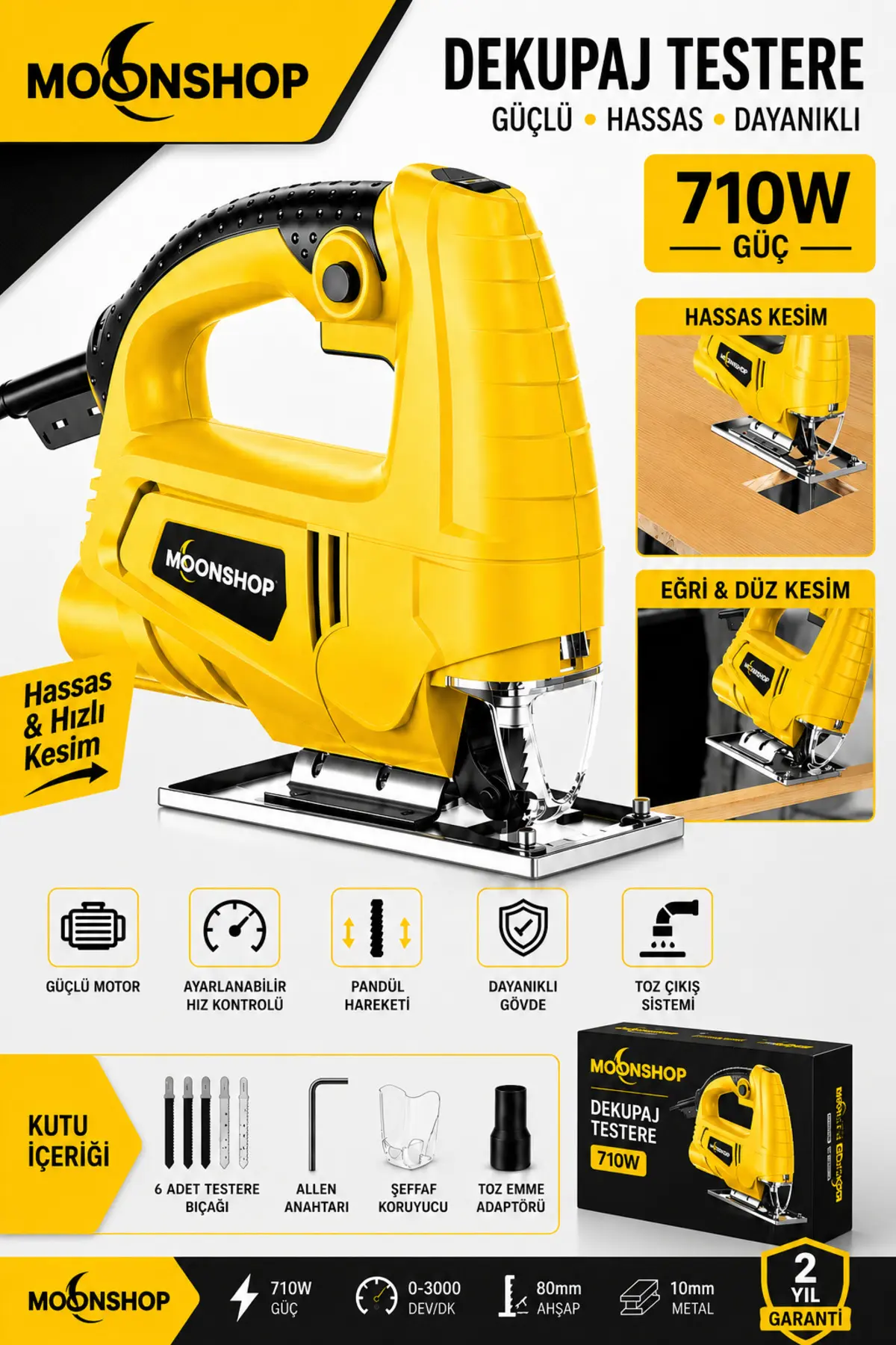 MOONSHOP Alman Teknoloji Bakır Sargılı 3000 w Professional Devir Ayarlı Dekupaj Bıçkı Testere Makinası