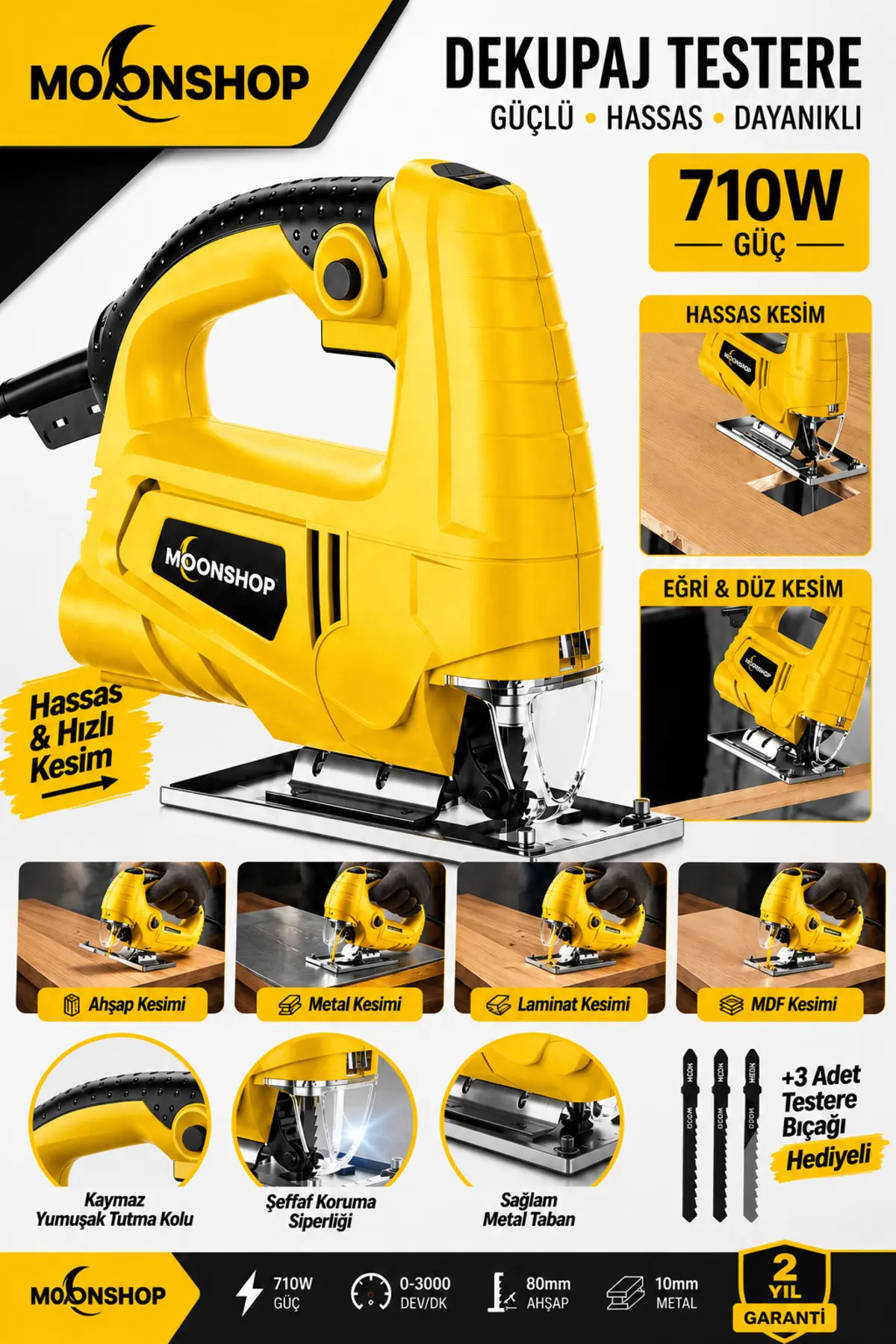 MOONSHOP Alman Teknoloji Bakır Sargılı 3000 w Professional Devir Ayarlı Dekupaj Bıçkı Testere Makinası