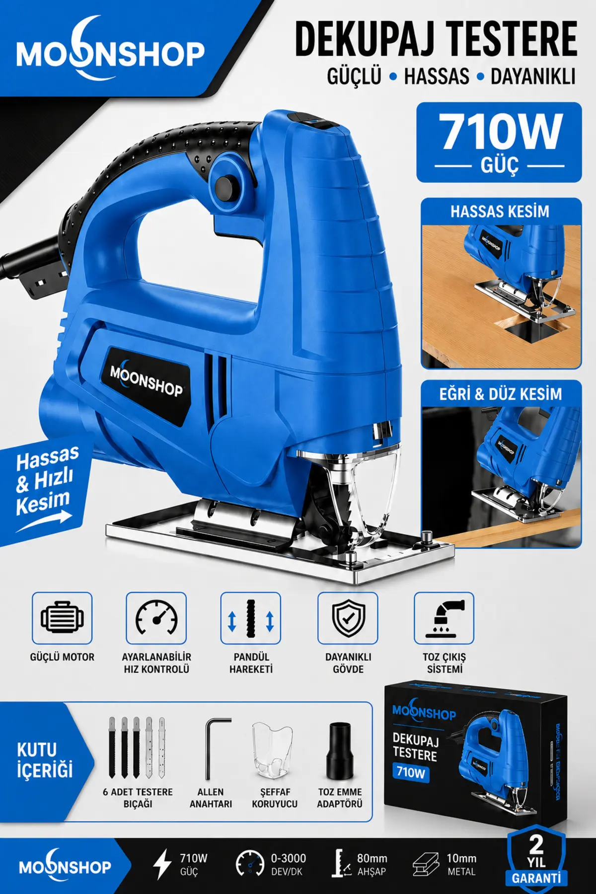 MOONSHOP Alman Teknoloji Bakır Sargılı 3000 w Professional Devir Ayarlı Dekupaj Bıçkı Testere Makinası