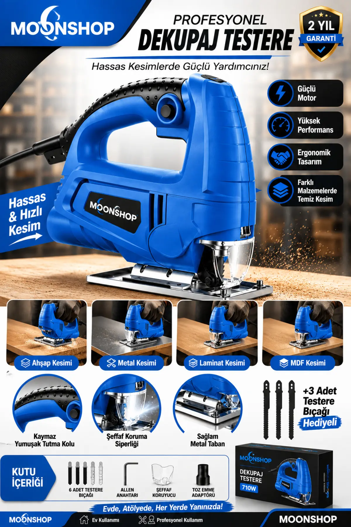 MOONSHOP Alman Teknoloji Bakır Sargılı 3000 w Professional Devir Ayarlı Dekupaj Bıçkı Testere Makinası