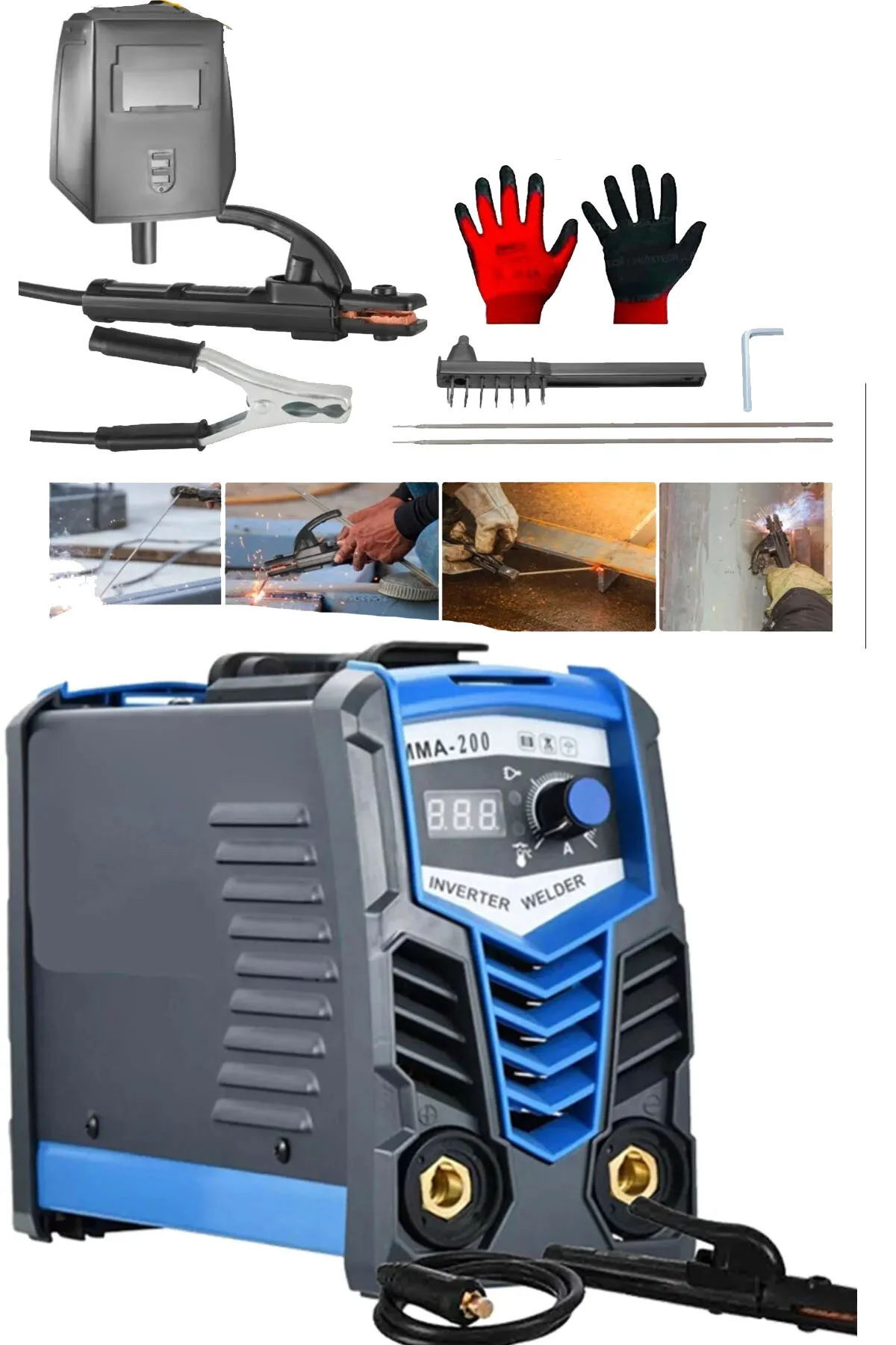 MOONSHOP Pro Alman Seri 200 Amper xÇift Kartlı Göstergeli Beraber Invertör Kaynak Makinası