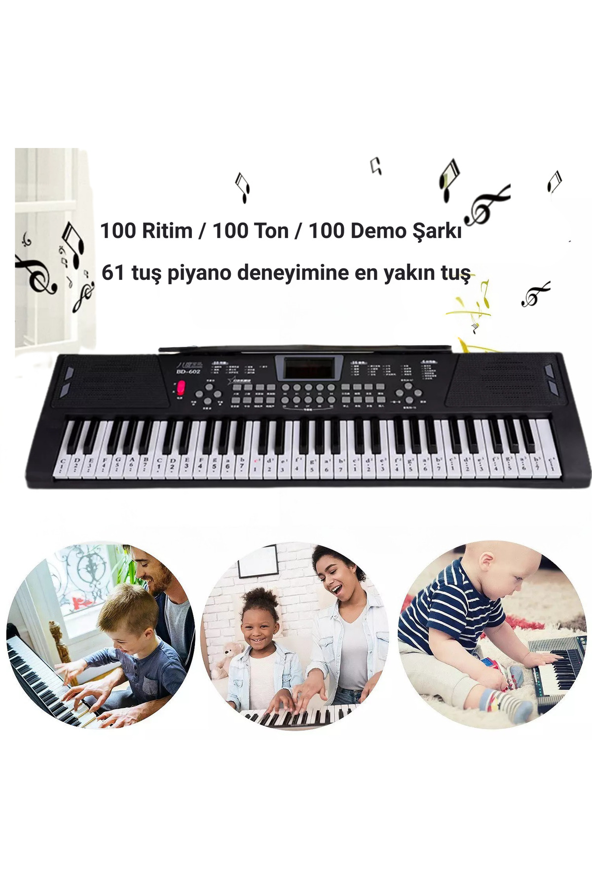 MultiZone 61 Tuşlu Elektronik Işıklı Dijital Çocuk Piyanosu Mikrofonlu Başlangıç Için Keyboard Demolu