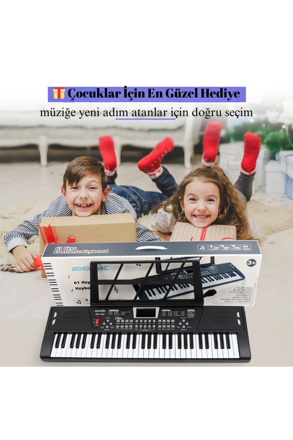 MultiZone 61 Tuşlu Elektronik Işıklı Dijital Çocuk Piyanosu Mikrofonlu Başlangıç Için Keyboard Demolu