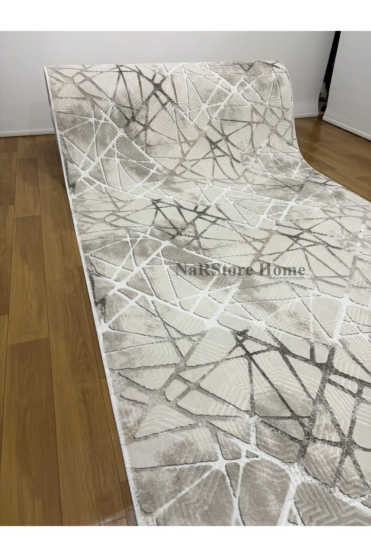 NarStore Home Dinar Mila Taş Gri Kaymaz Taban Yıkanabilir Kesme Yolluk Halı Modern Desen