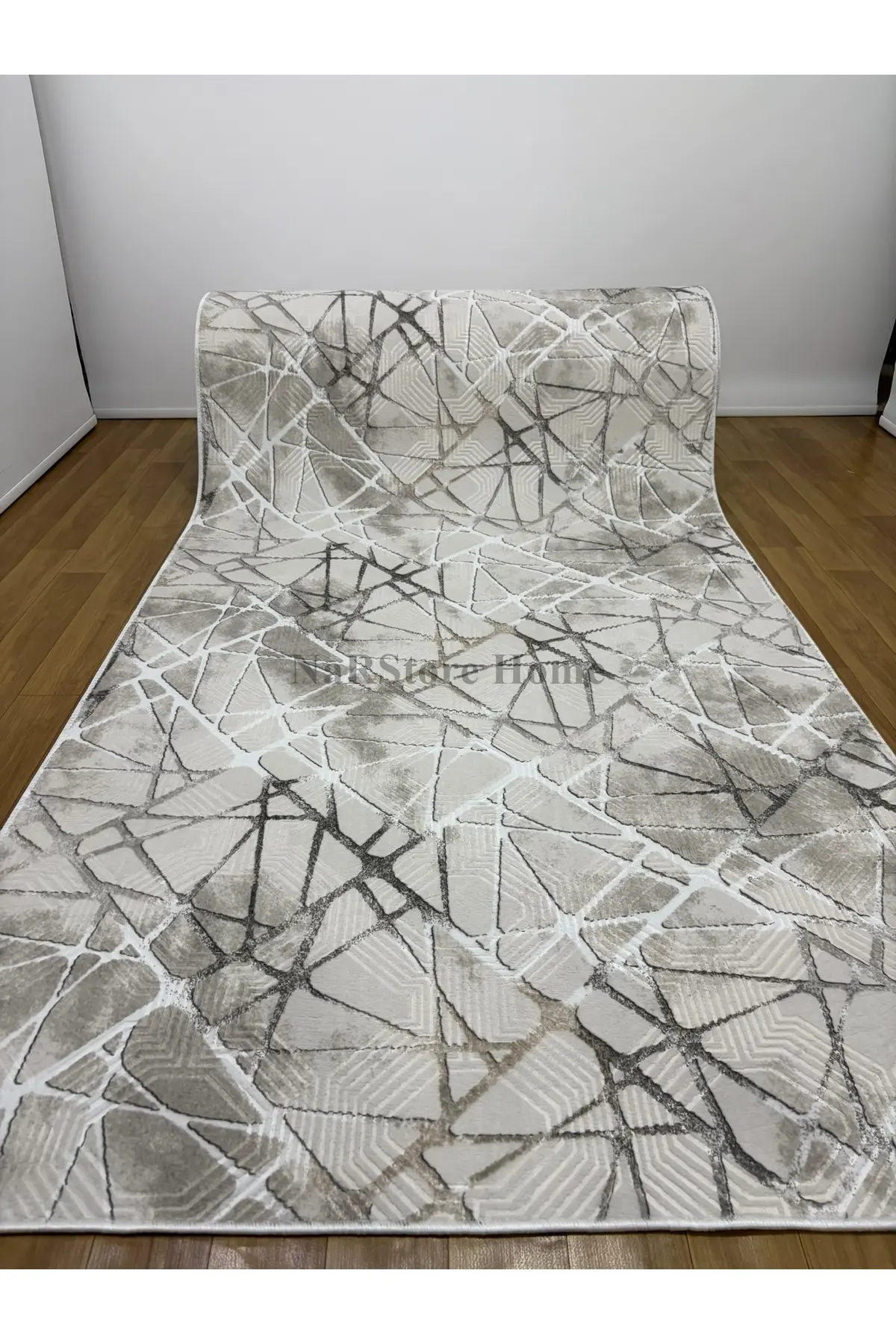 NarStore Home Dinar Mila Taş Gri Kaymaz Taban Yıkanabilir Kesme Yolluk Halı Modern Desen