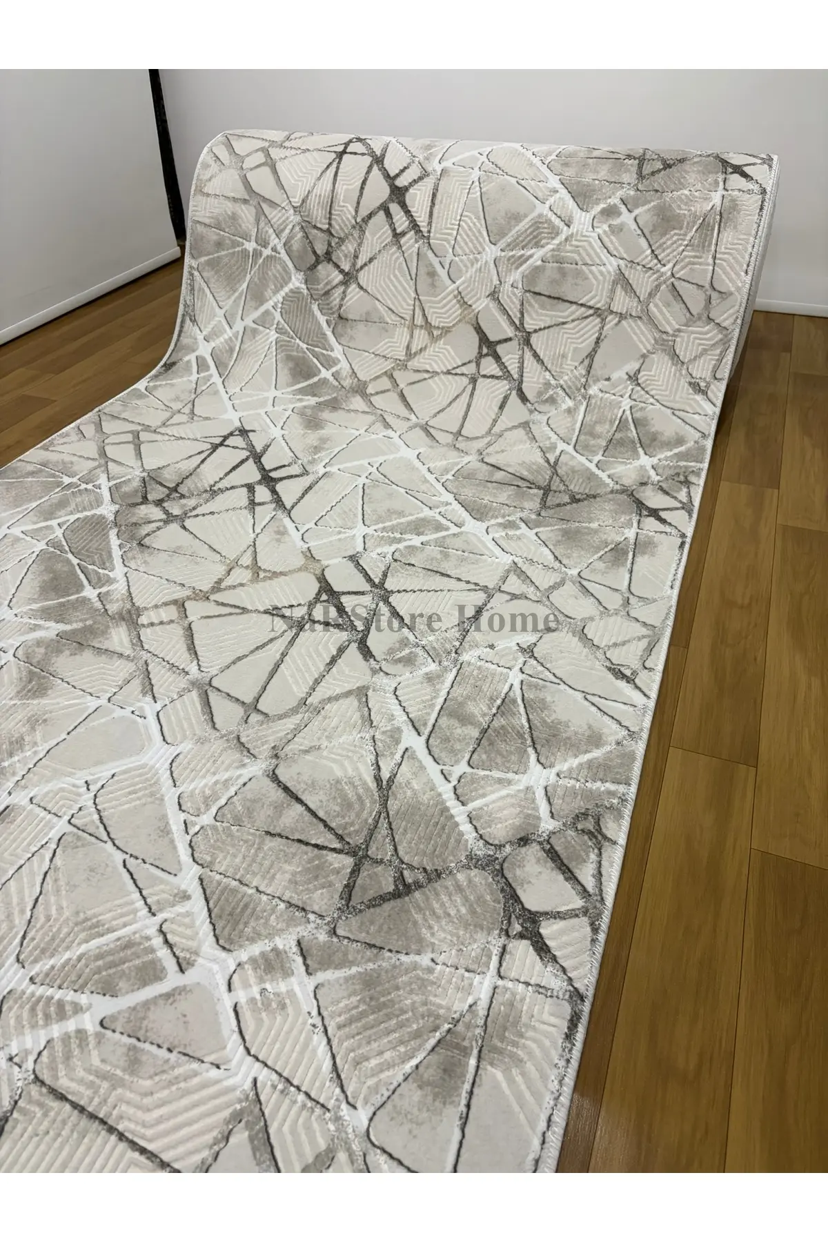 NarStore Home Dinar Mila Taş Gri Kaymaz Taban Yıkanabilir Kesme Yolluk Halı Modern Desen