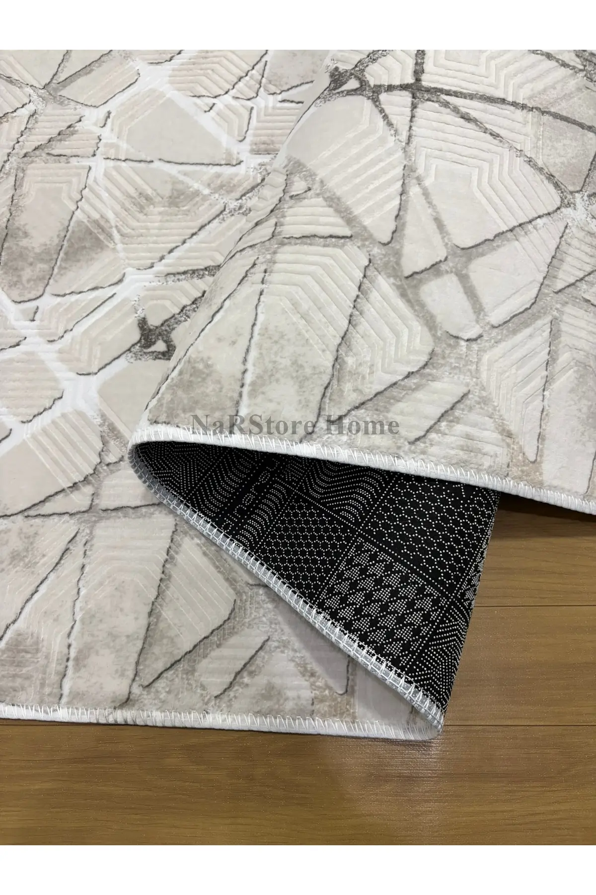 NarStore Home Dinar Mila Taş Gri Kaymaz Taban Yıkanabilir Kesme Yolluk Halı Modern Desen