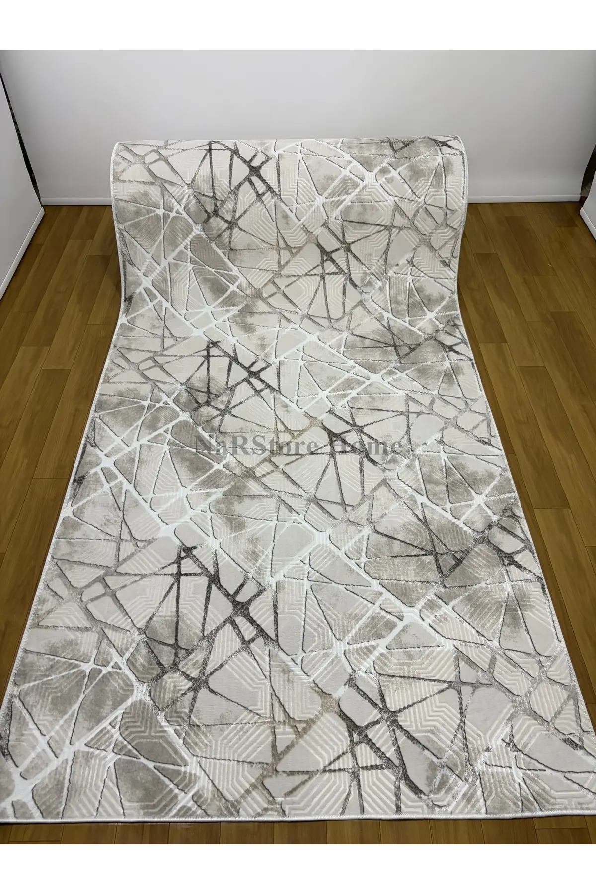 NarStore Home Dinar Mila Taş Gri Kaymaz Taban Yıkanabilir Kesme Yolluk Halı Modern Desen
