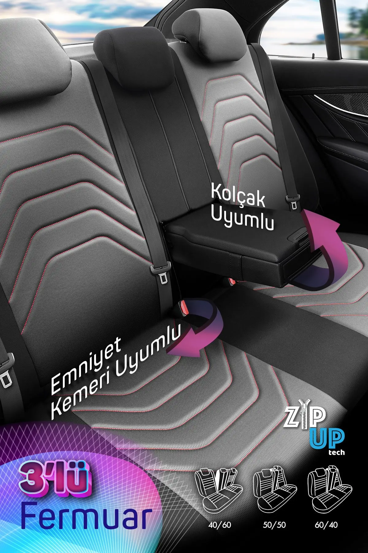 Otom Oto Koltuk Kılıfı Tam Set Deri Kırmızı Ekstra Destekli - Core