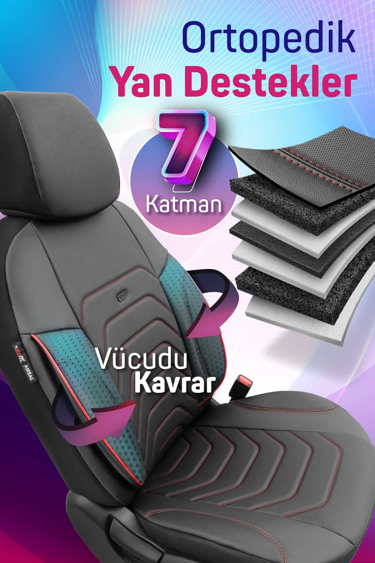 Otom Oto Koltuk Kılıfı Tam Set Deri Kırmızı Ekstra Destekli - Core