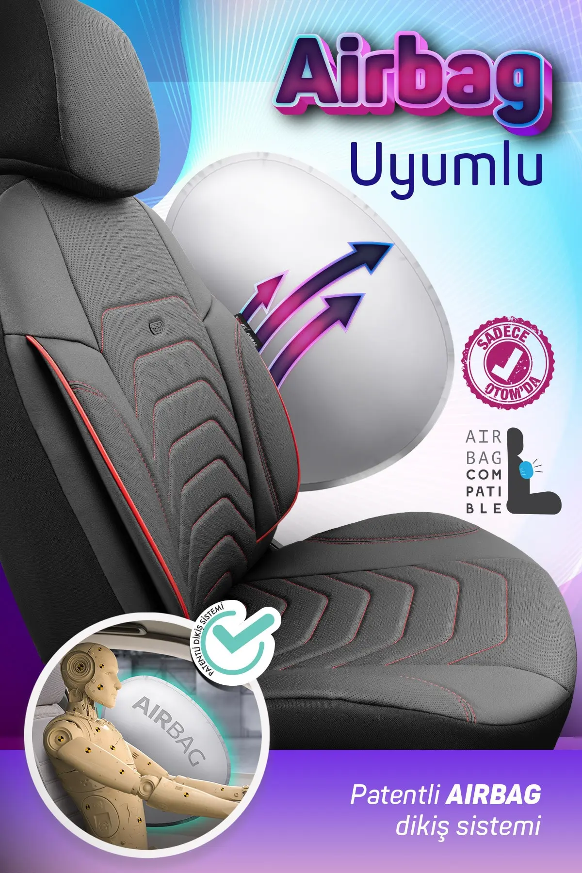 Otom Oto Koltuk Kılıfı Tam Set Deri Kırmızı Ekstra Destekli - Core