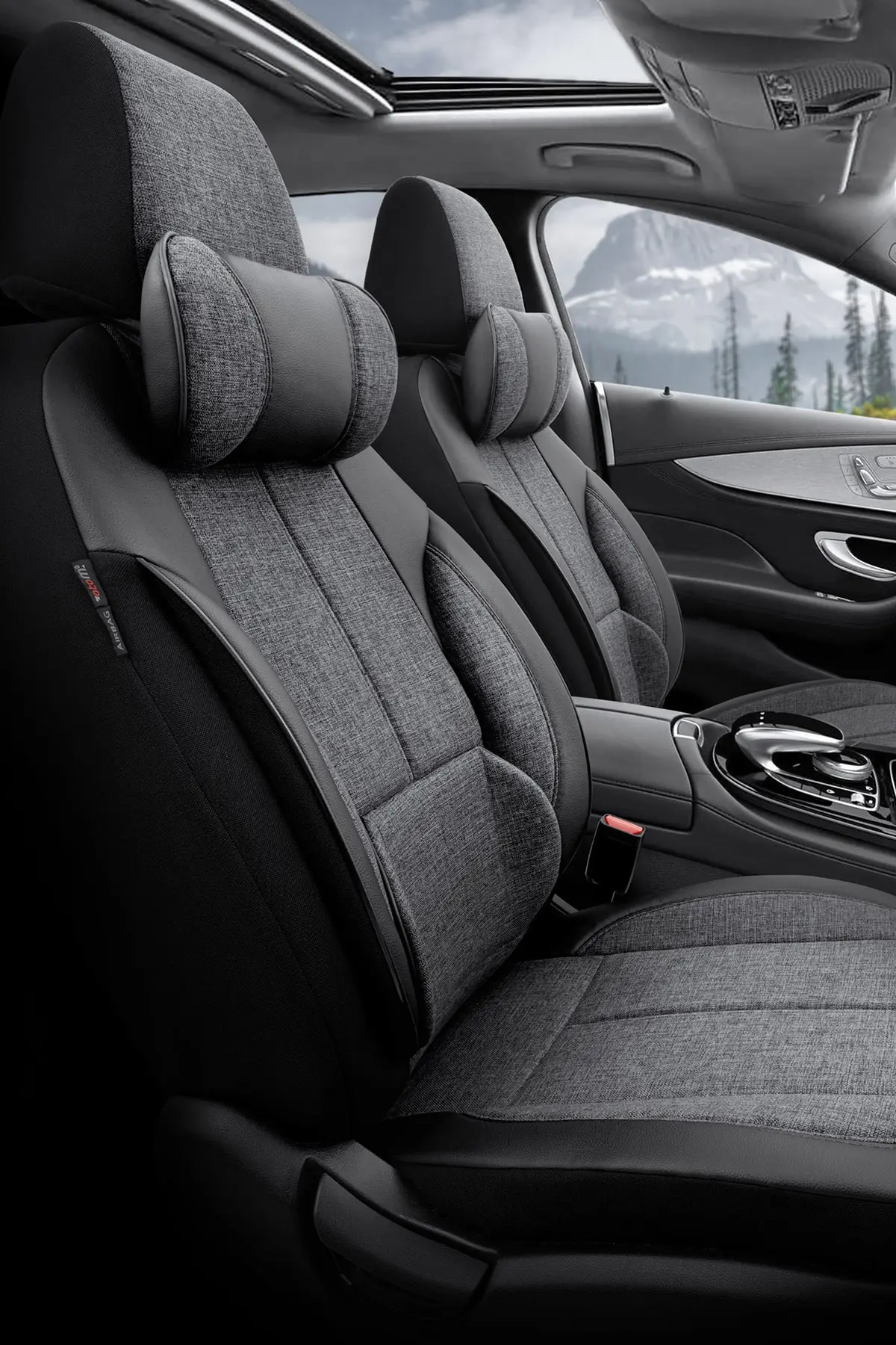 Otom Voyager Design Boyun Ve Bel Destekli Premium Deri-keten Ultra Konforlu Universal Oto Koltuk Kılıfı
