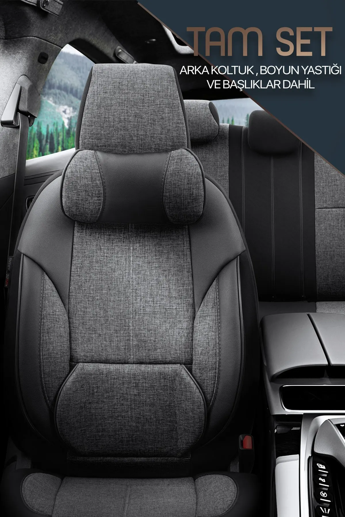 Otom Voyager Design Boyun Ve Bel Destekli Premium Deri-keten Ultra Konforlu Universal Oto Koltuk Kılıfı