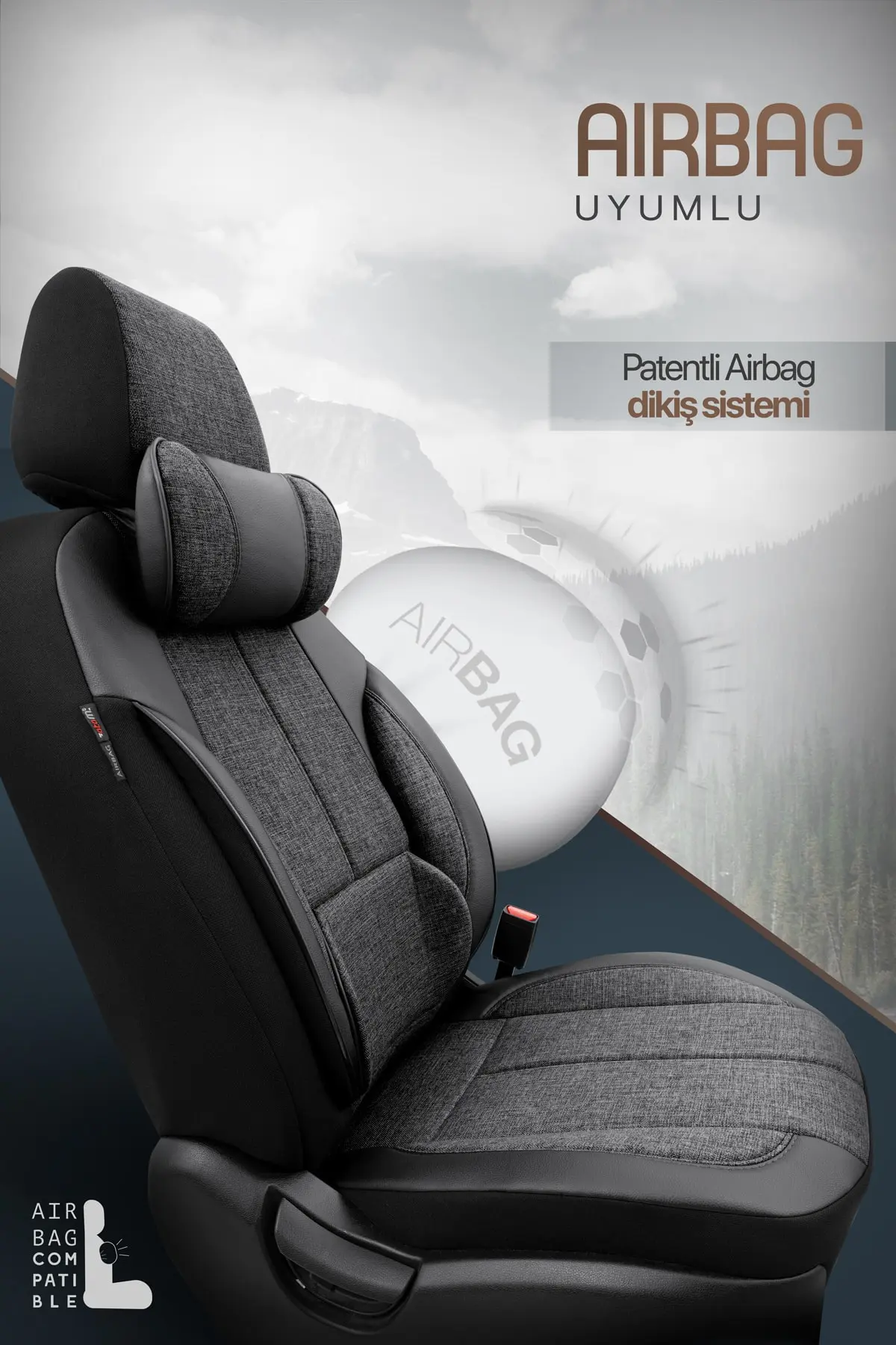 Otom Voyager Design Boyun Ve Bel Destekli Premium Deri-keten Ultra Konforlu Universal Oto Koltuk Kılıfı