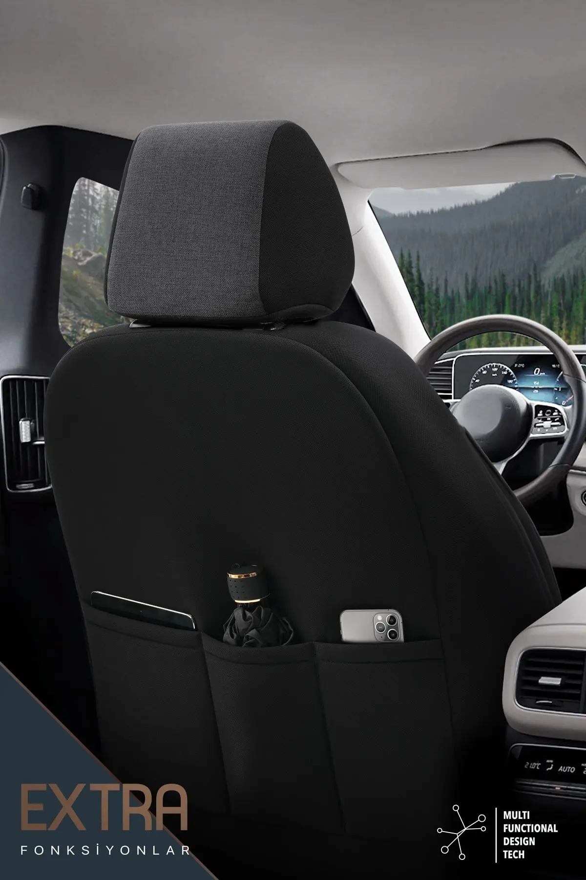 Otom Voyager Design Boyun Ve Bel Destekli Premium Deri-keten Ultra Konforlu Universal Oto Koltuk Kılıfı