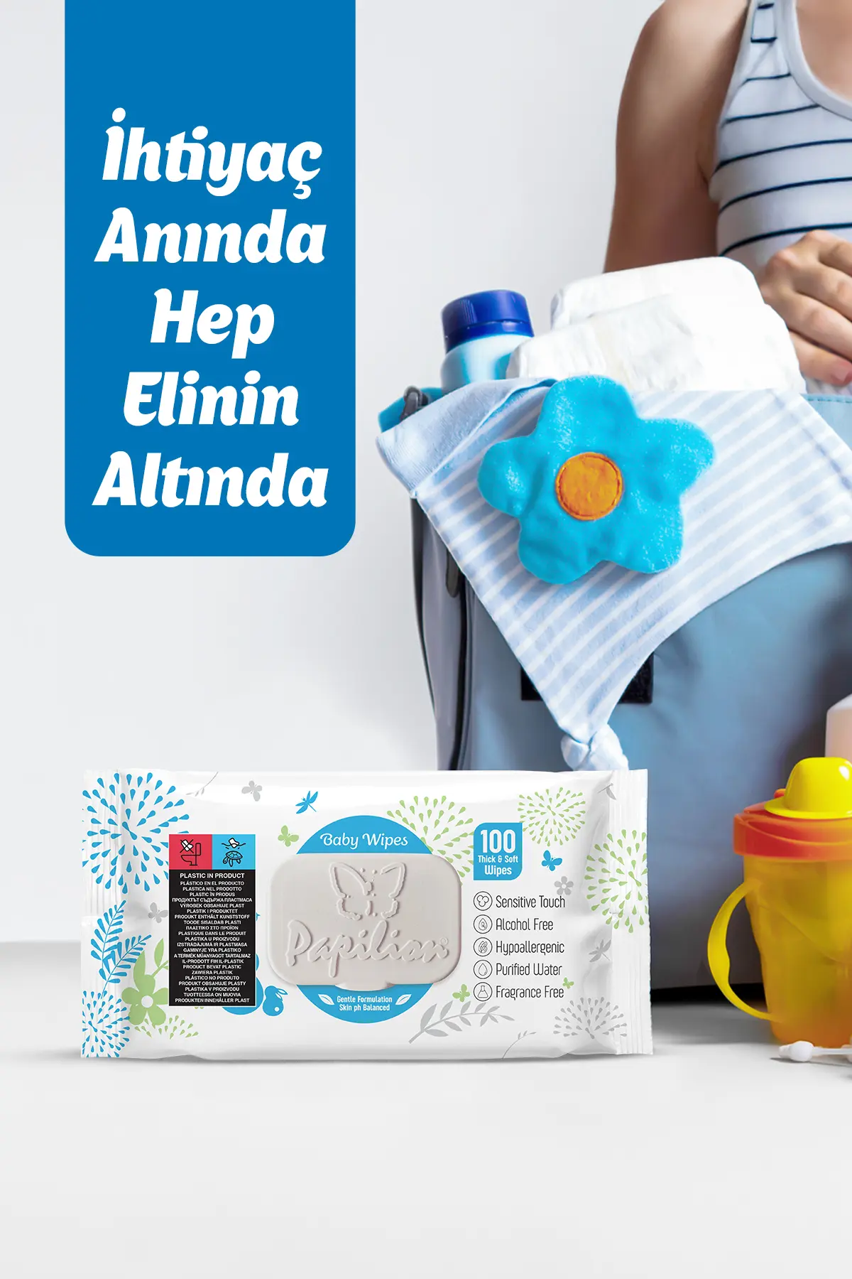 Papilion Baby Wipes Hypoallergenic Kokusuz Islak Bebek Havlusu Extra Kalın 24x100 – 2400 Yaprak Mega Paket