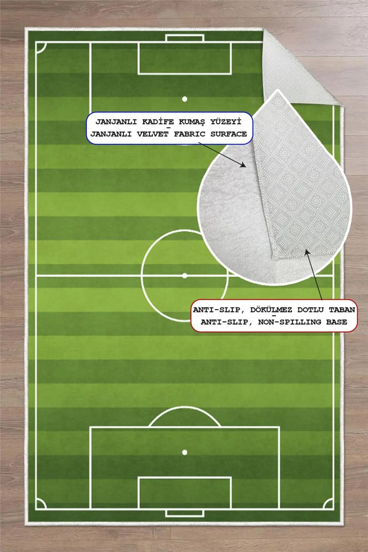 Pelura Halı Futbol Sahası Desenli Yıkanabilir Kaymaz Taban Çocuk Oyun Halısı