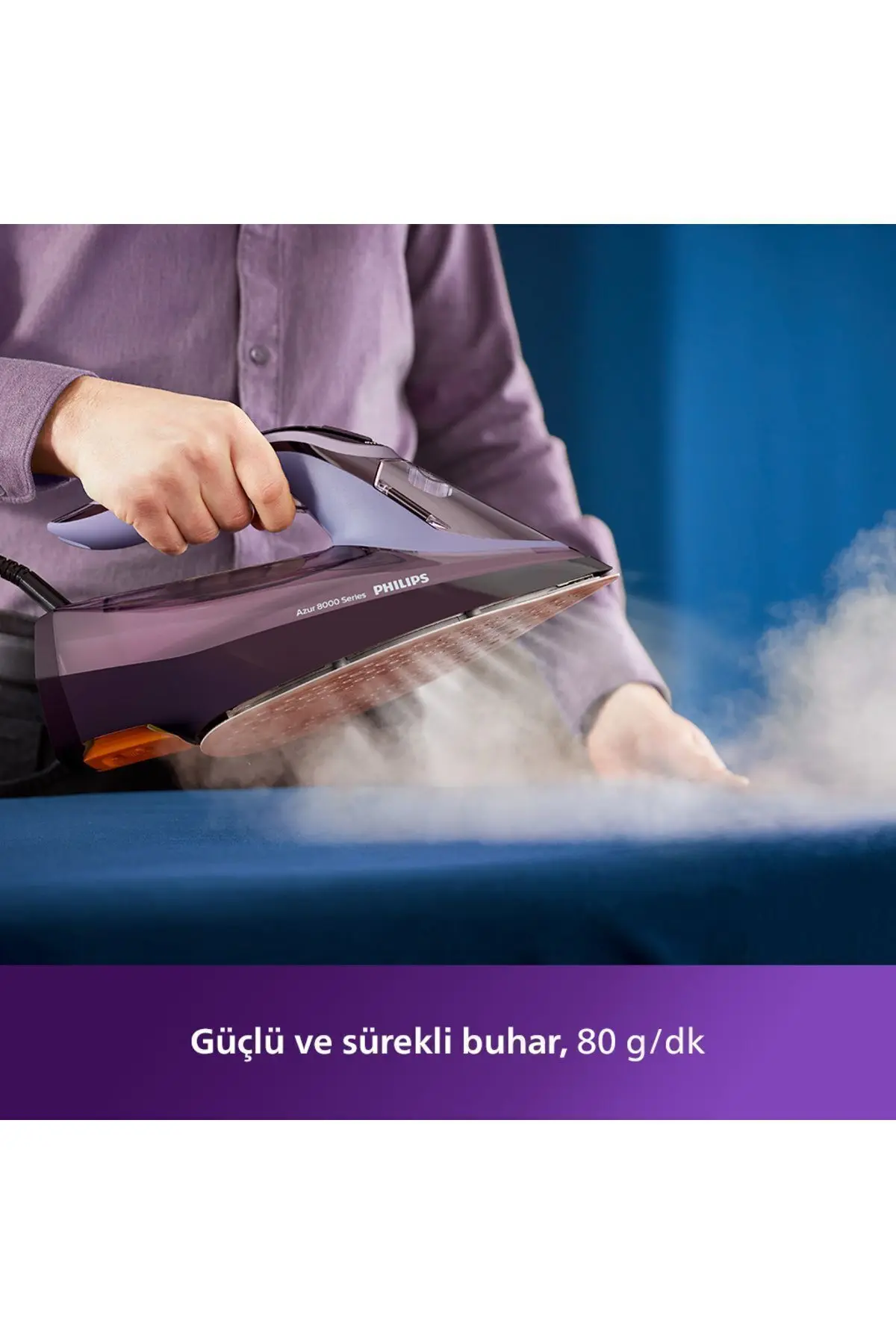 Philips 8000 Serisi Azur Buharlı Ütü, 3000W, SteamGlide, 240 g Şok Buhar, Sıfır Yanık Garantisi, DST8021/30